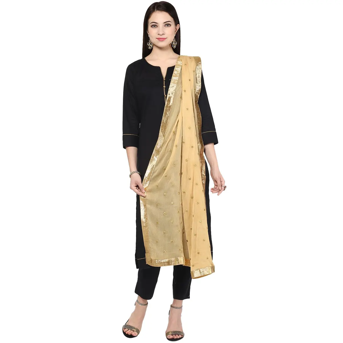 DUPATTA BAZAAR Embroidered Beige Chiffon Dupatta 235 x 92 cm (92"L x 36"W) | Soft Flowy Ethnic Wrap - view 3