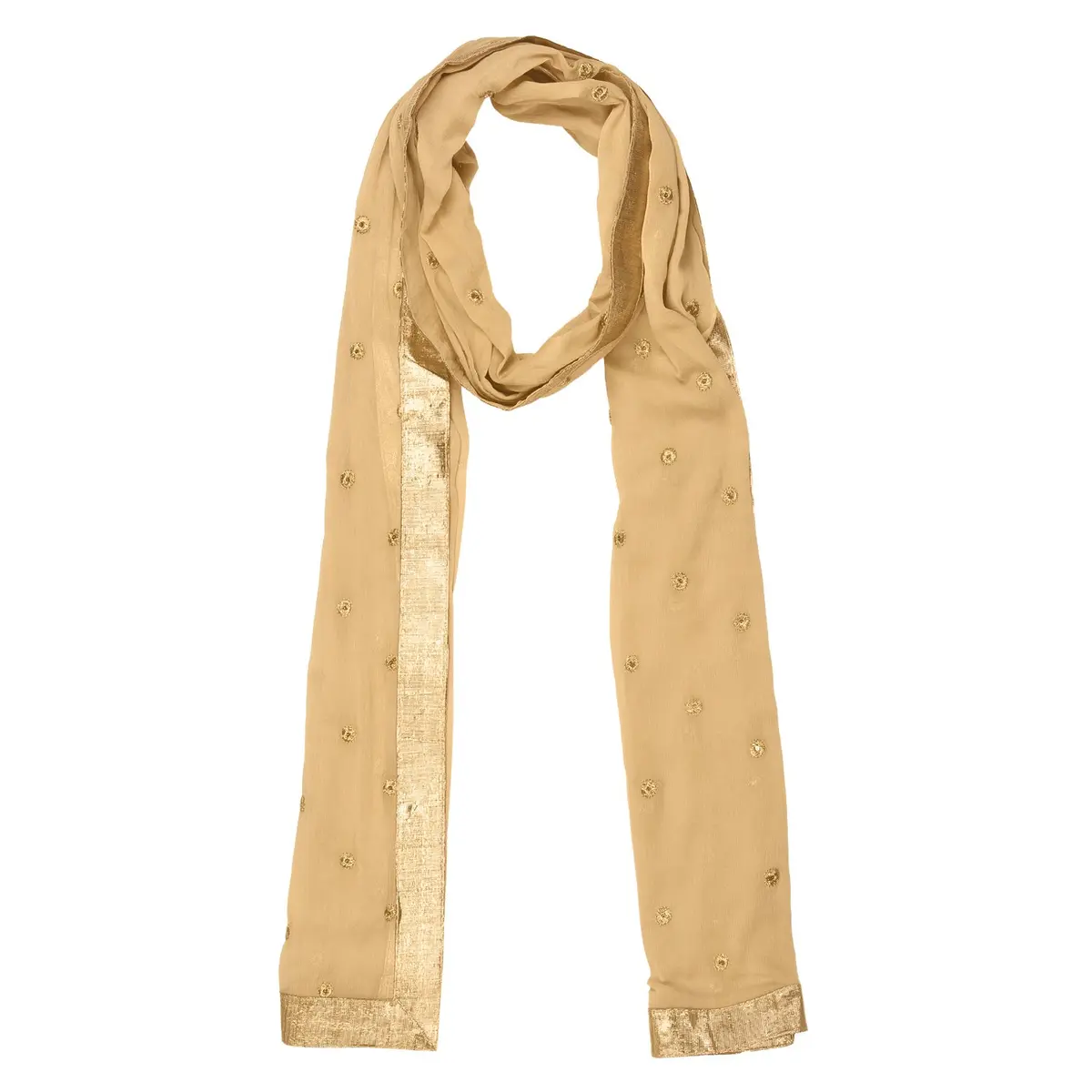 DUPATTA BAZAAR Embroidered Beige Chiffon Dupatta 235 x 92 cm (92"L x 36"W) | Soft Flowy Ethnic Wrap - view 4