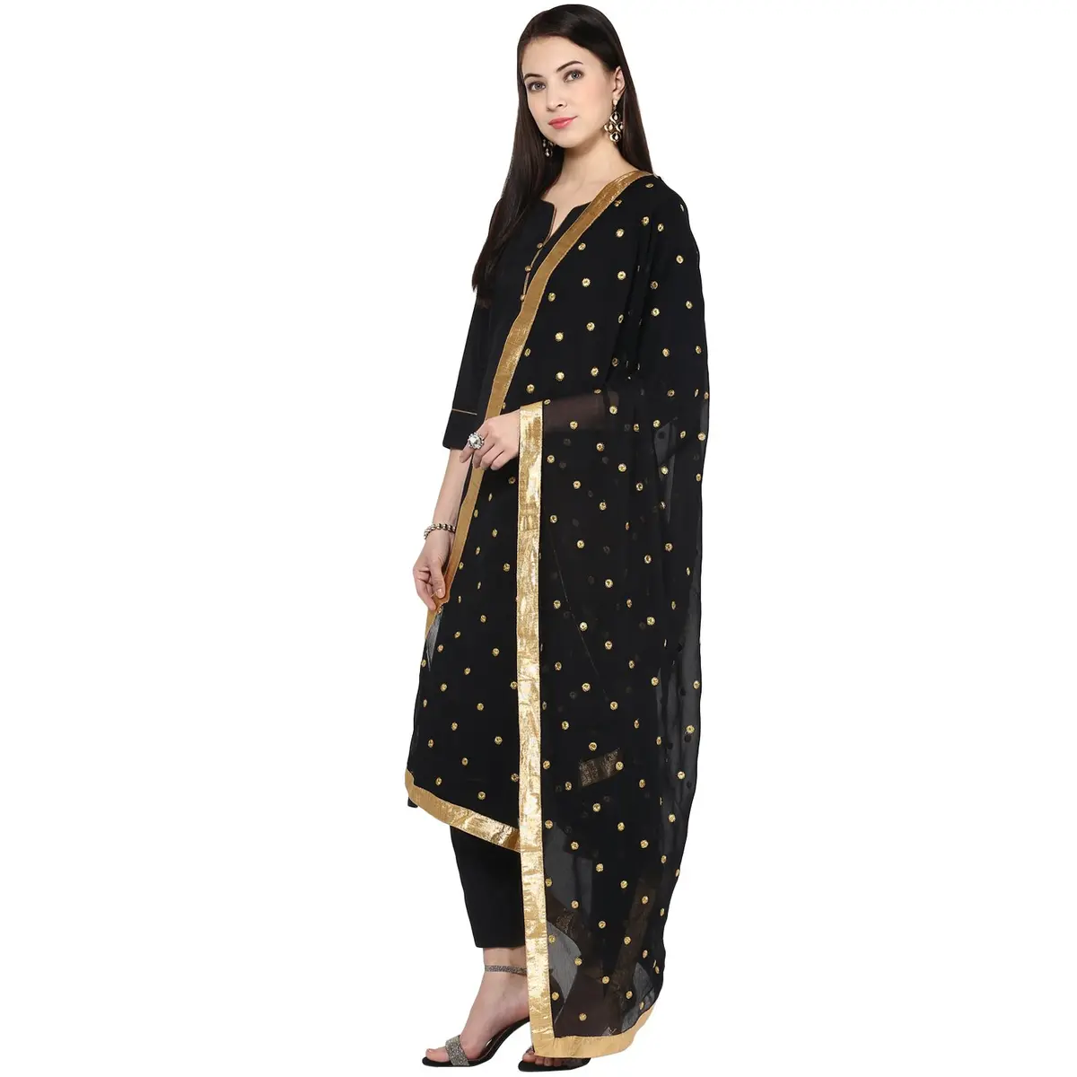 DUPATTA BAZAAR Black Embroidered Chiffon Dupatta 235cm x 92cm | Soft & Flowy Traditional Wrap - main product image