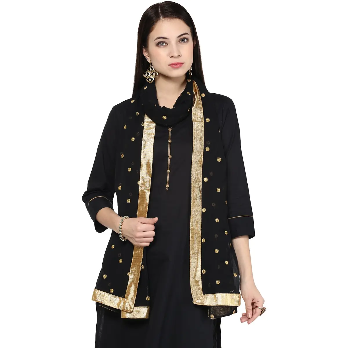 DUPATTA BAZAAR Black Embroidered Chiffon Dupatta 235cm x 92cm | Soft & Flowy Traditional Wrap - view 2