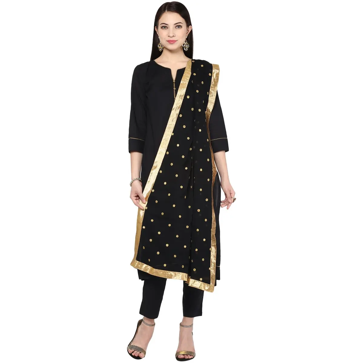 DUPATTA BAZAAR Black Embroidered Chiffon Dupatta 235cm x 92cm | Soft & Flowy Traditional Wrap - view 3