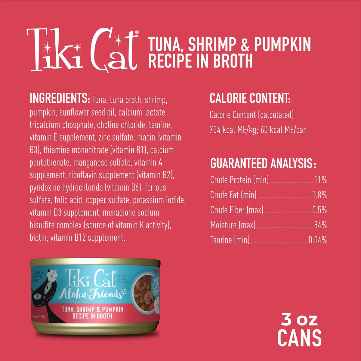 TIKI PETS Tiki Cat Aloha Friends Wet Cat Food, Tuna, Shrimp & Pumpkin, 3oz Can | Grain-Free, High Moisture, Protein-Rich - view 2