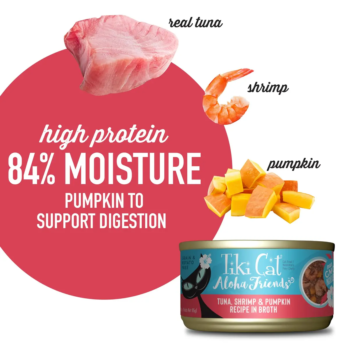 TIKI PETS Tiki Cat Aloha Friends Wet Cat Food, Tuna, Shrimp & Pumpkin, 3oz Can | Grain-Free, High Moisture, Protein-Rich - view 4