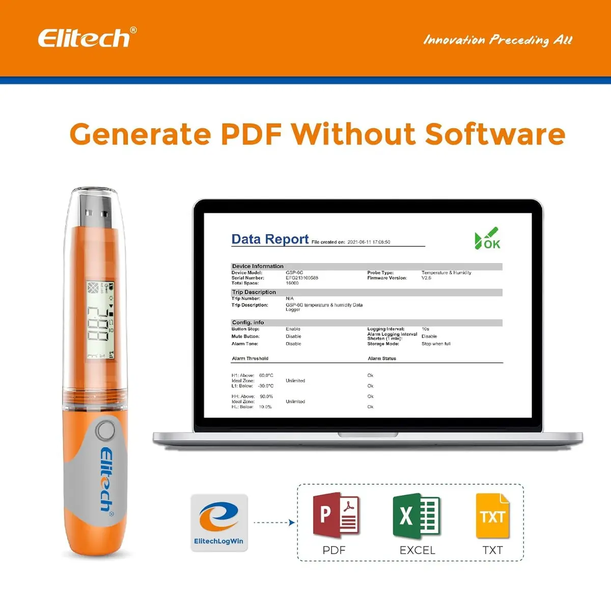 Elitech RC-51 Digital Temperature Data Logger USB Reusable 32000 Points | Waterproof & Compact - view 2