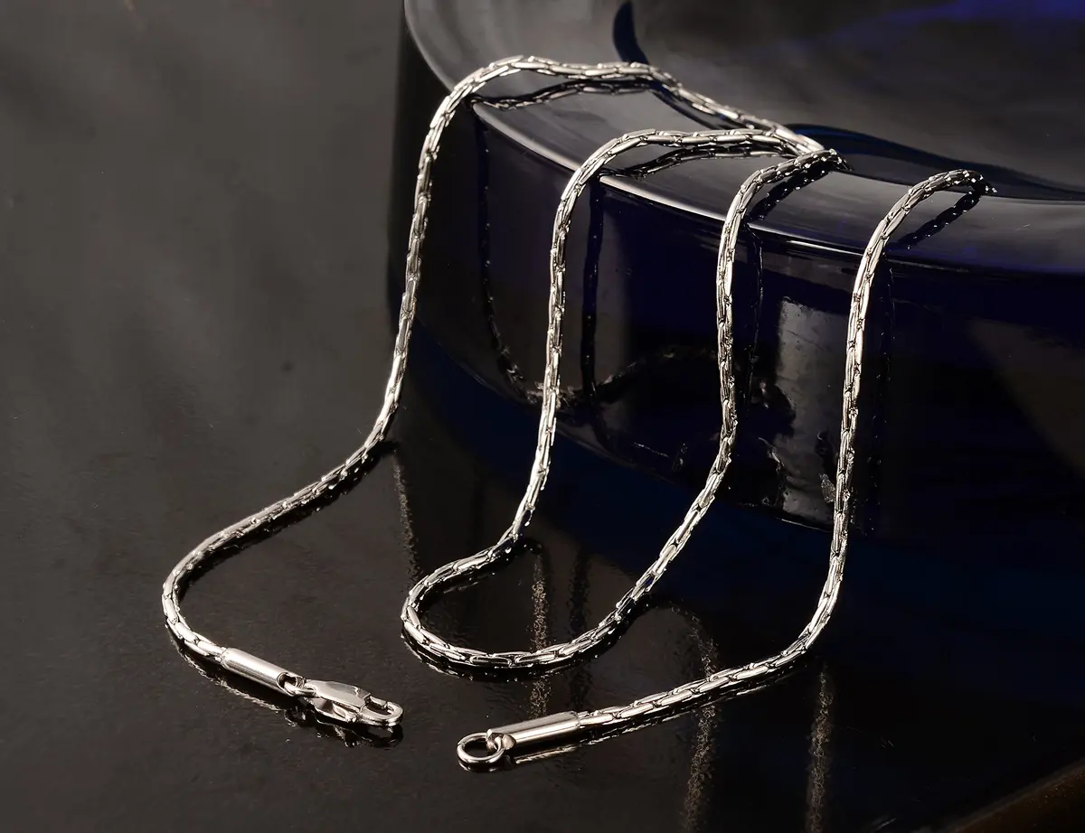 TRUSUPER 2mm Stainless Steel Chain Necklace for Men & Women, 40.64cm (16 inches) | Polished Boston Link Chain with Lobster Clasp - view 3
