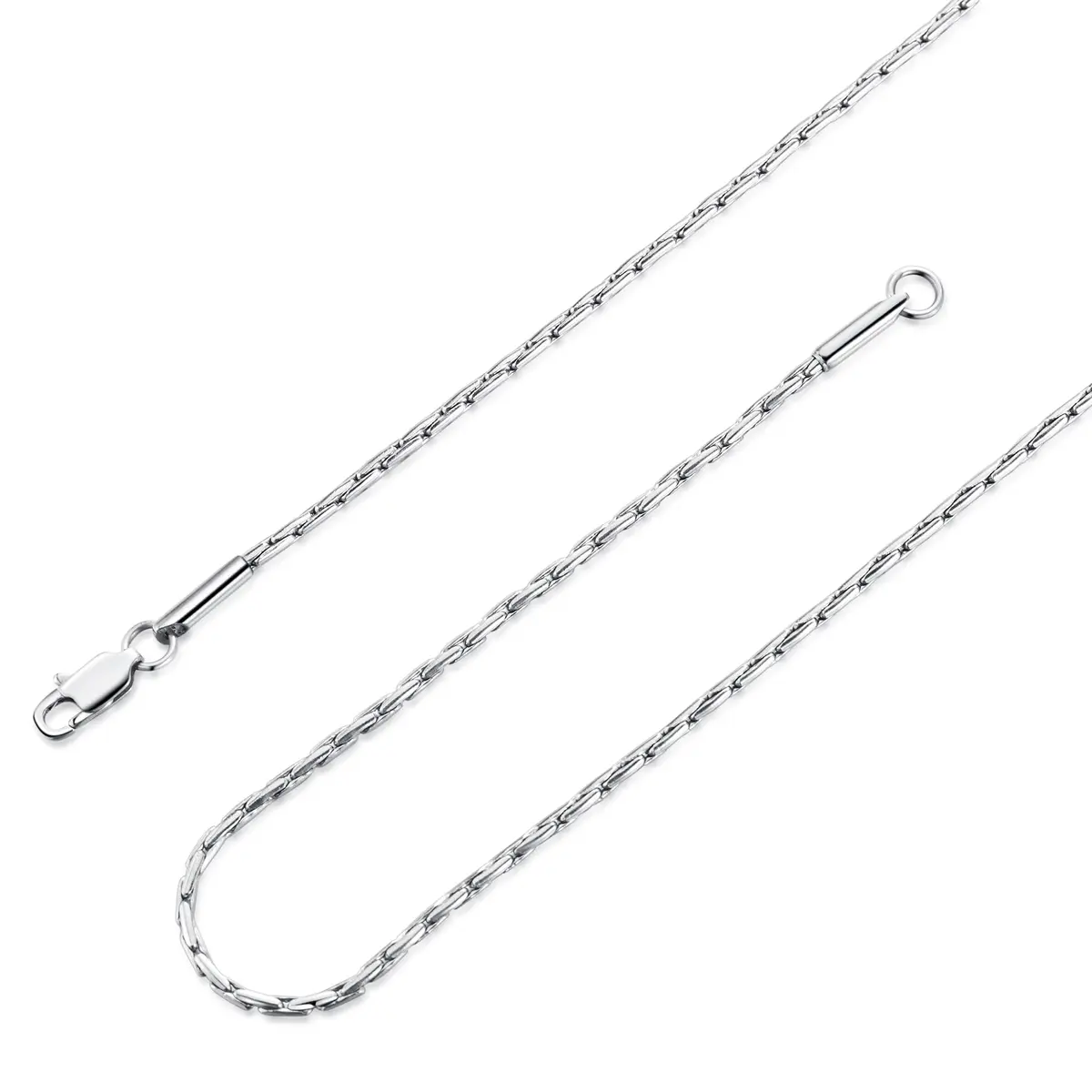 TRUSUPER Silver Color Style Titanium Stainless Steel Chain Necklace 18 inches (45.72 cm) | Unisex Italian Boston Link - view 2