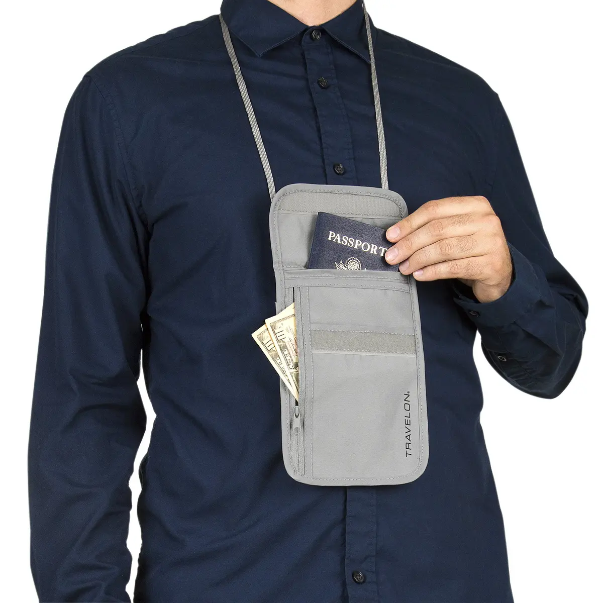Travelon RFID Blocking Undergarment Neck Pouch Wallet Gray | Secure Travel Essential - view 4
