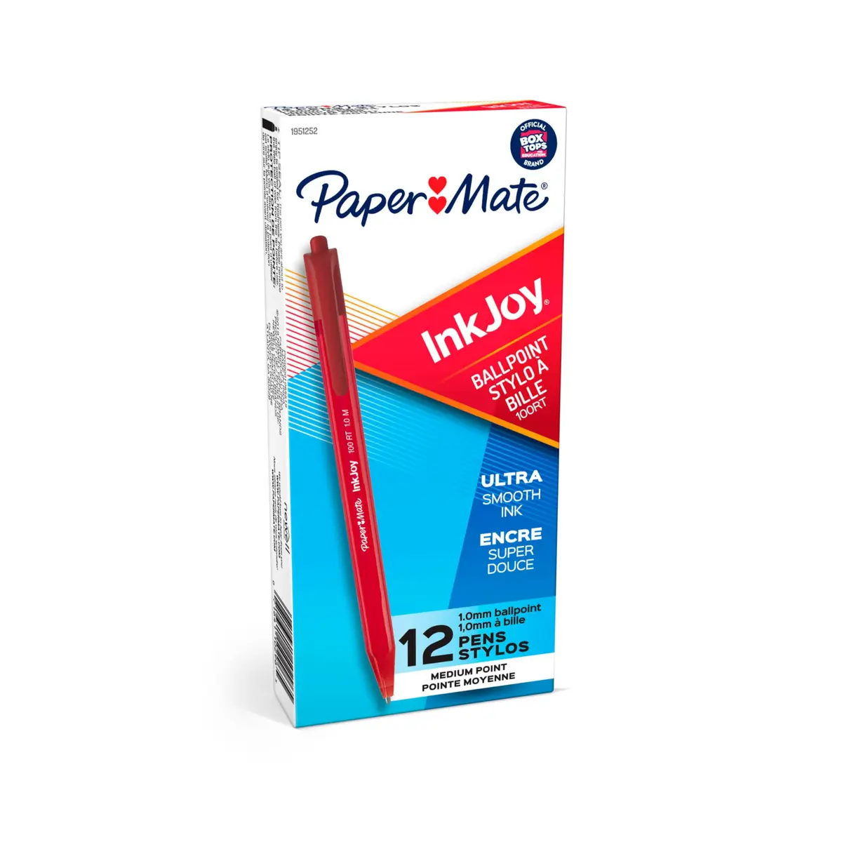 Paper Mate InkJoy 100RT Ballpoint Pens, Retractable, Medium Point (1.0mm), Red Ink, 12 Count | Ultra Smooth Ink for School & Office - main product image