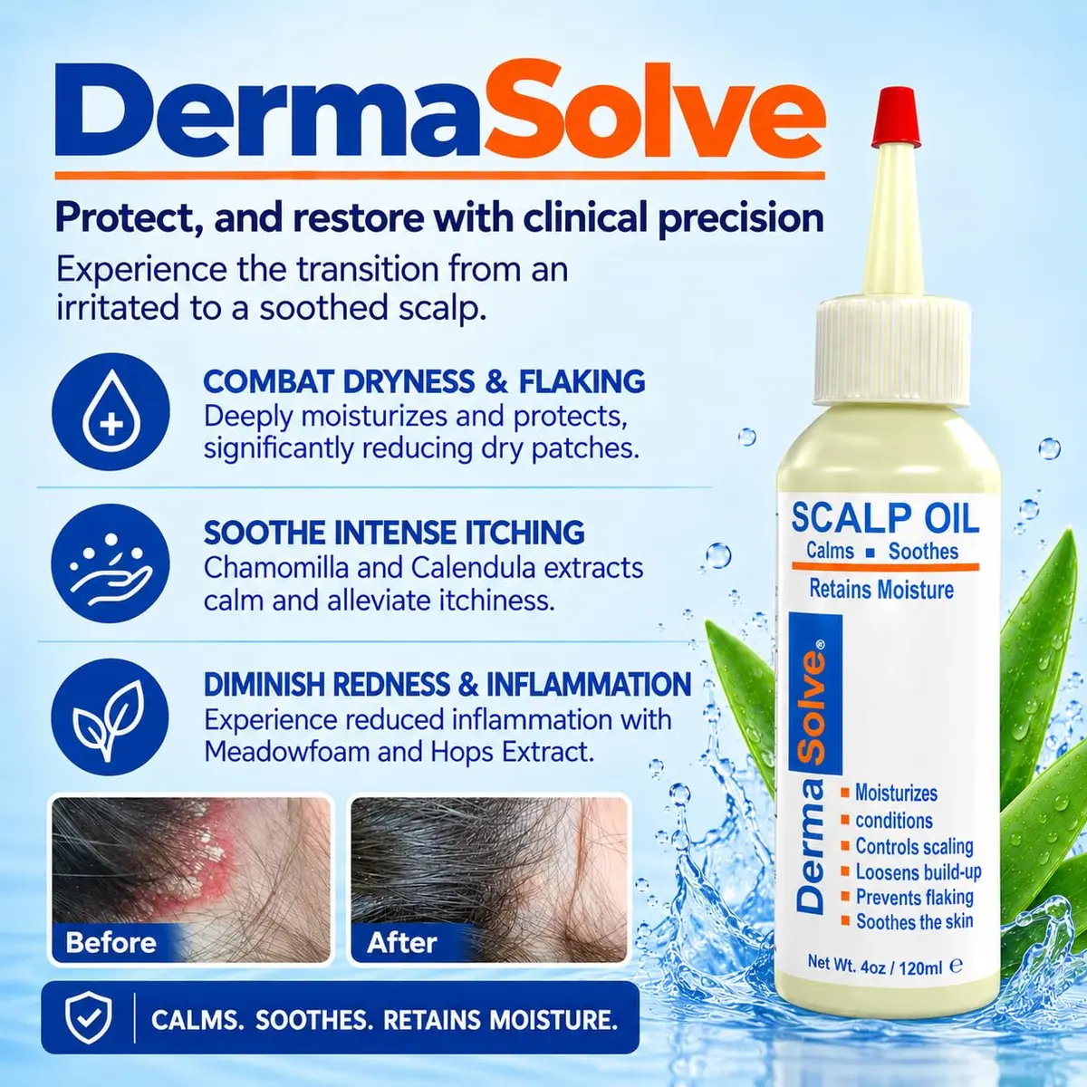 Dermasolve Scalp Oil for Dry Itchy Scalp 4 oz | Loosens Flakes & Buildup, Hypoallergenic, 2-Pack - view 3