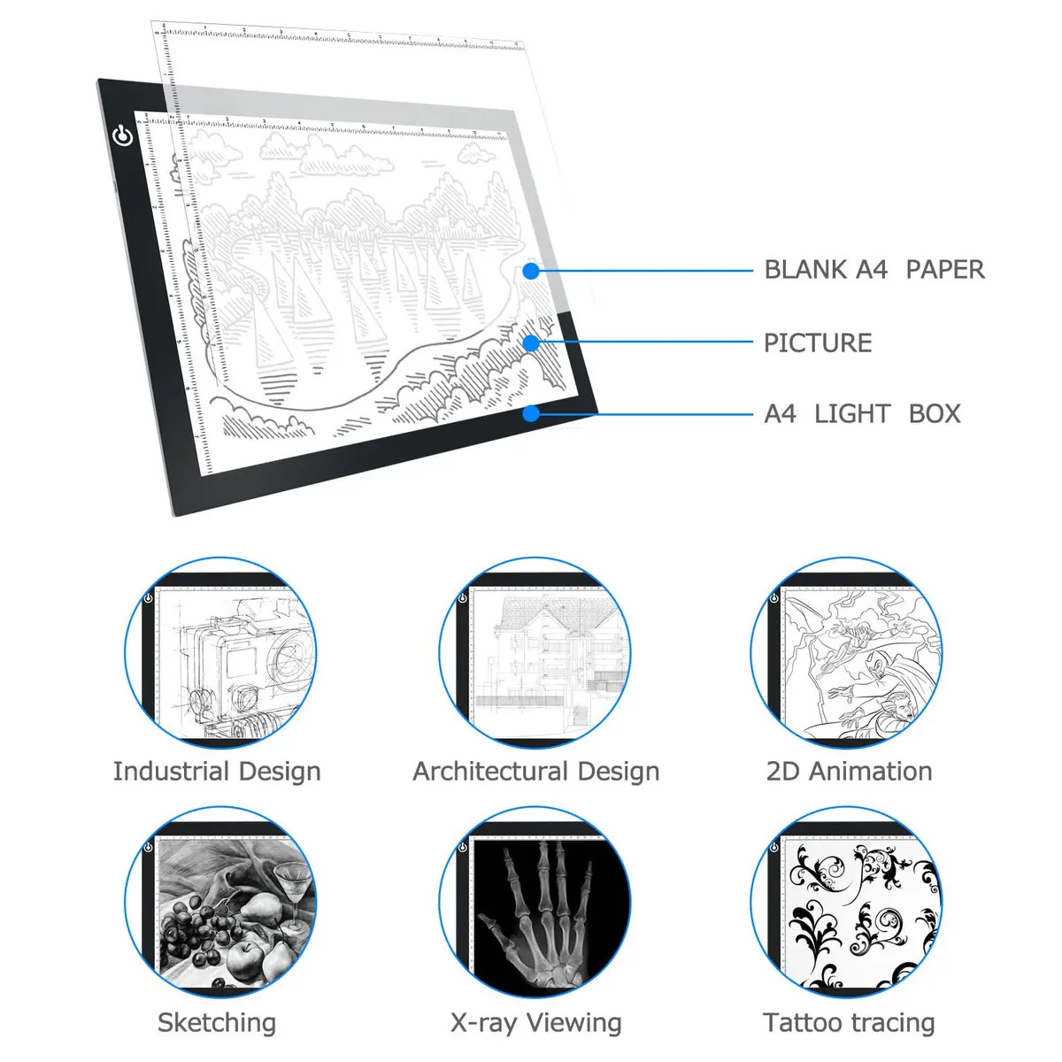 ME456 A4 LED Light Box 36 cm (14") Light Pad with USB Power | Flicker-Free Tracing Table for Artists - view 5