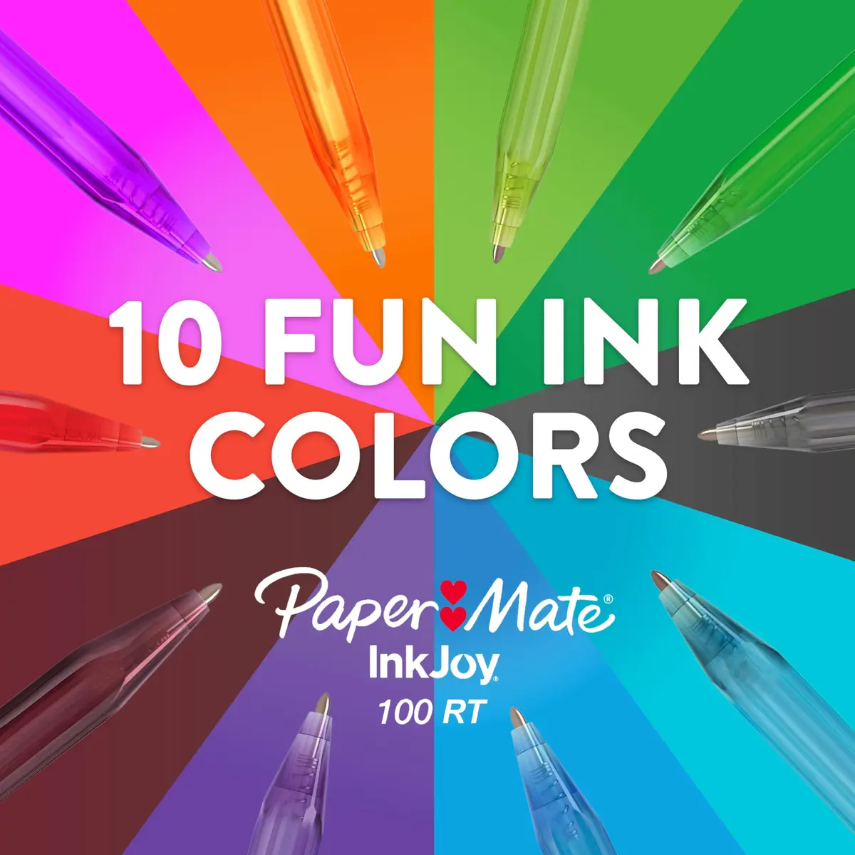 Paper Mate InkJoy 100RT Retractable Ballpoint Pens 8 Pack | Bright Rainbow Colors, Medium Point, Assorted Ink - view 4
