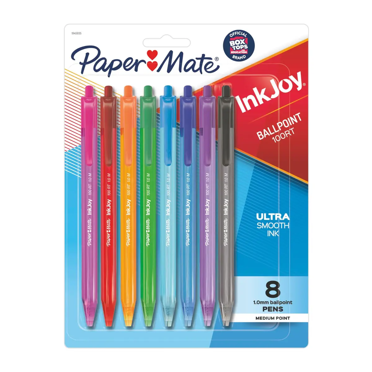 Paper Mate InkJoy 100RT Retractable Ballpoint Pens 8 Pack | Bright Rainbow Colors, Medium Point, Assorted Ink - main product image