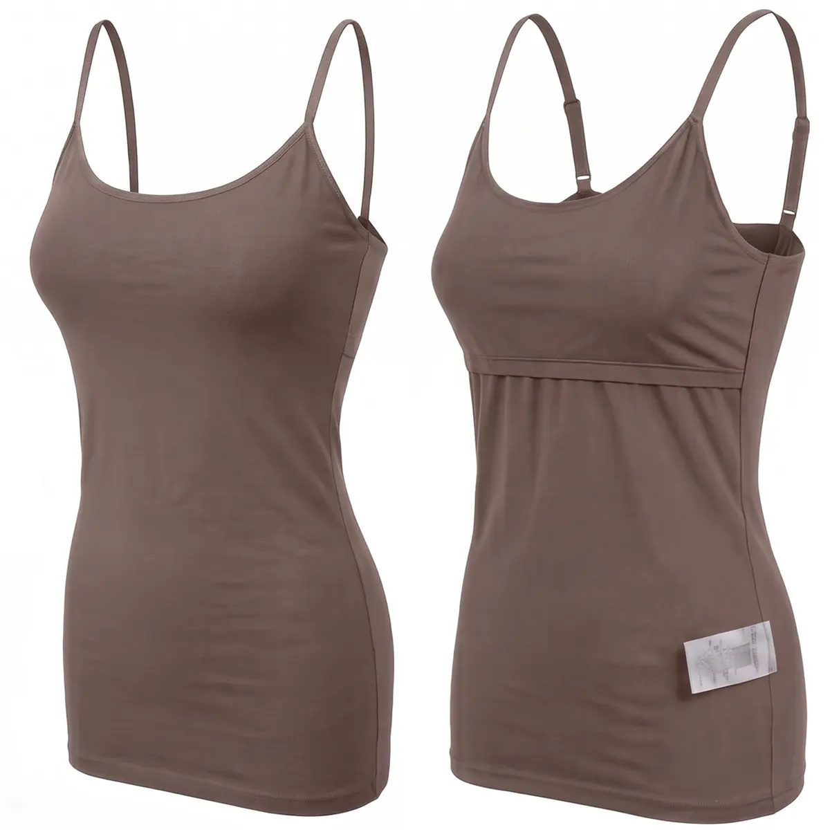 Emmalise Women Camisole Built-in Fabric Bra Wireless Support Long Torso Cami, Mocha Medium | All-Day Comfort & Support - view 3
