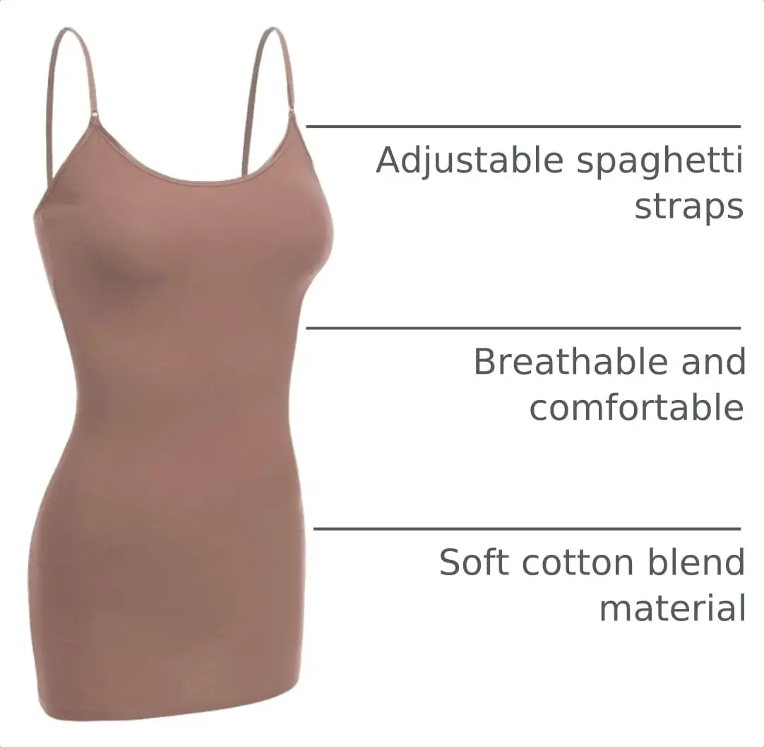 Emmalise Women Camisole Built-in Fabric Bra Wireless Support Long Torso Cami, Mocha Medium | All-Day Comfort & Support - view 4
