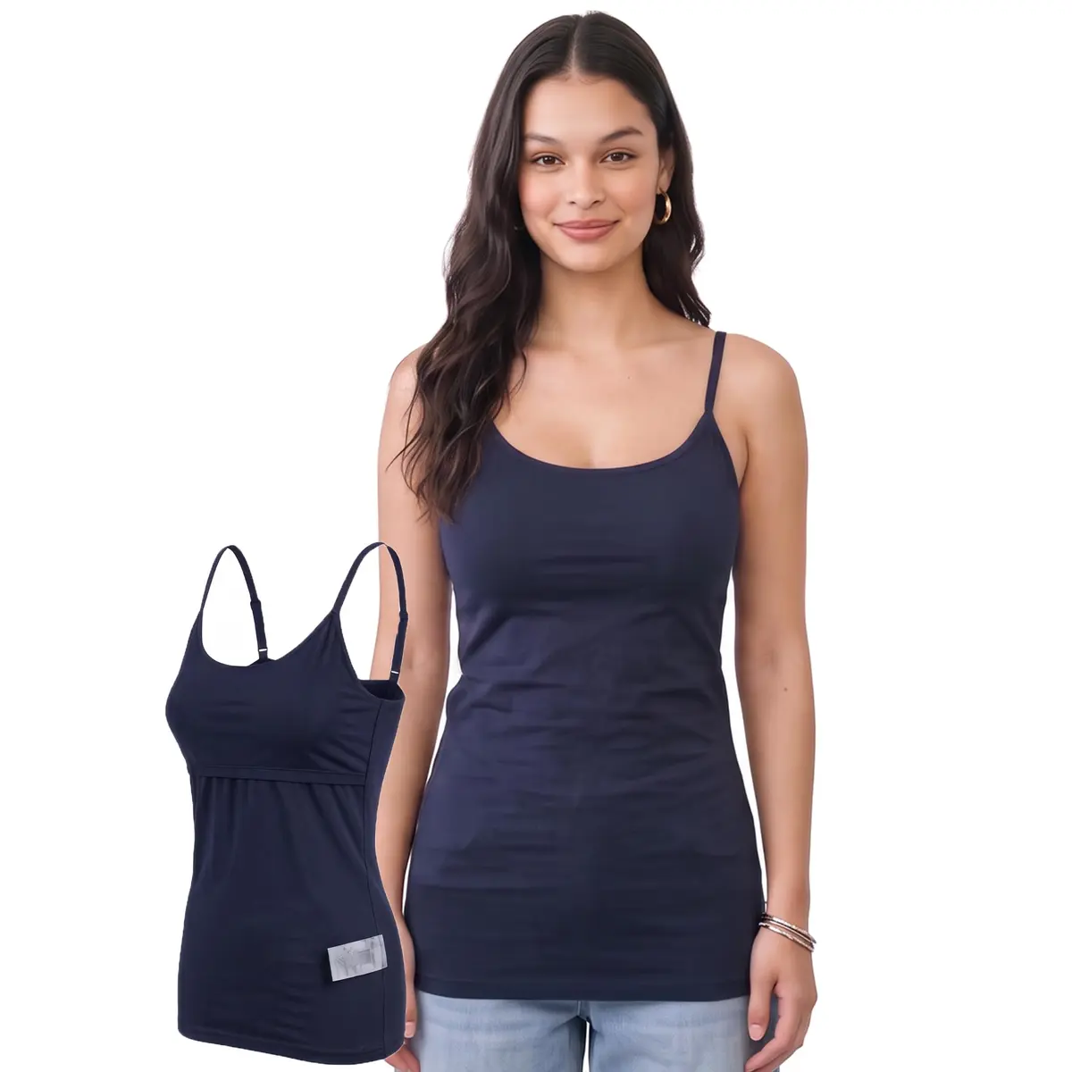 Emmalise Women Camisole Built-in Fabric Bra Wireless Support Long Torso Cami, Mustard Small | Breathable Cotton Blend, All-Day Comfort - main product image