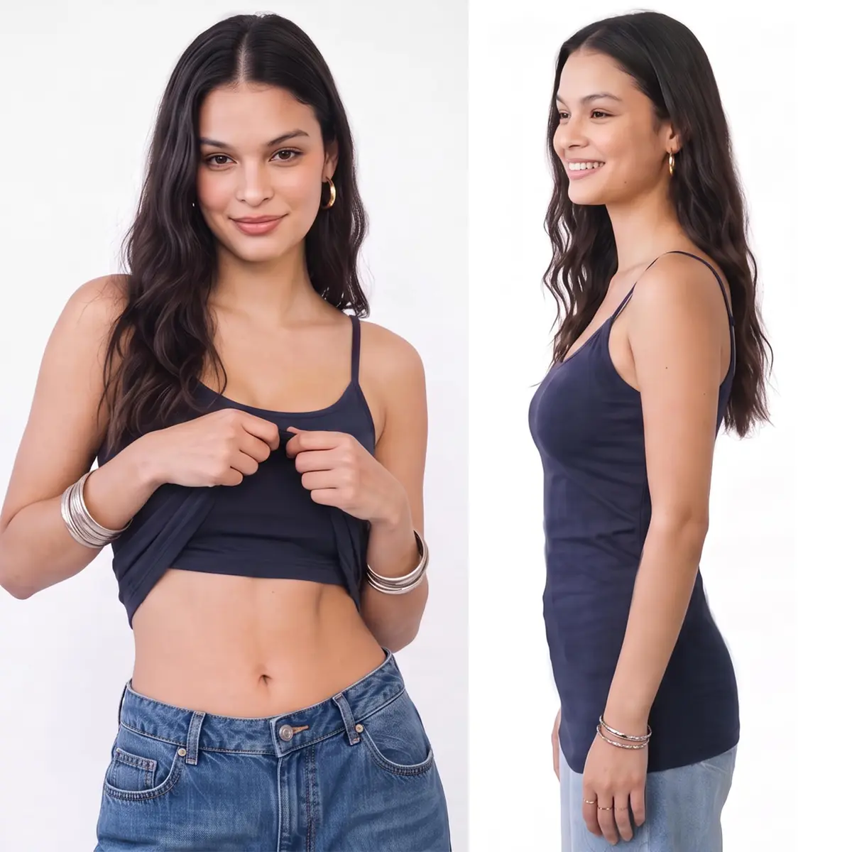 Emmalise Women Camisole Built-in Fabric Bra Wireless Support Long Torso Cami, Mustard Small | Breathable Cotton Blend, All-Day Comfort - view 2
