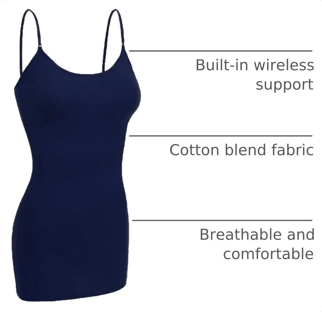 Emmalise Women Camisole Built-in Fabric Bra Wireless Support Long Torso Cami, Mustard Small | Breathable Cotton Blend, All-Day Comfort - view 4