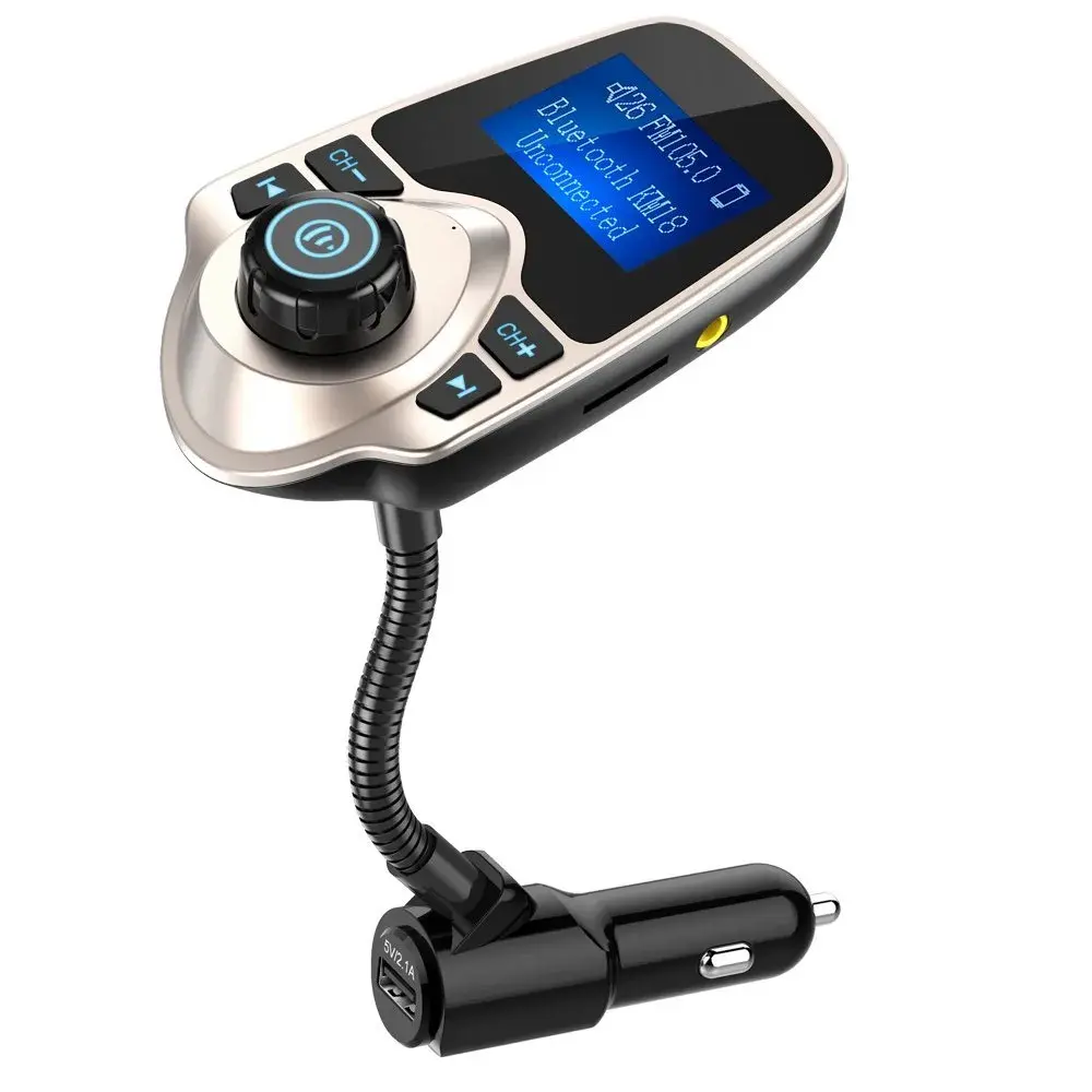 Nulaxy KM18 Bluetooth 5.0 FM Transmitter with 1.44" LCD Screen & USB Car Charger | 12V-24V Compatible - main product image