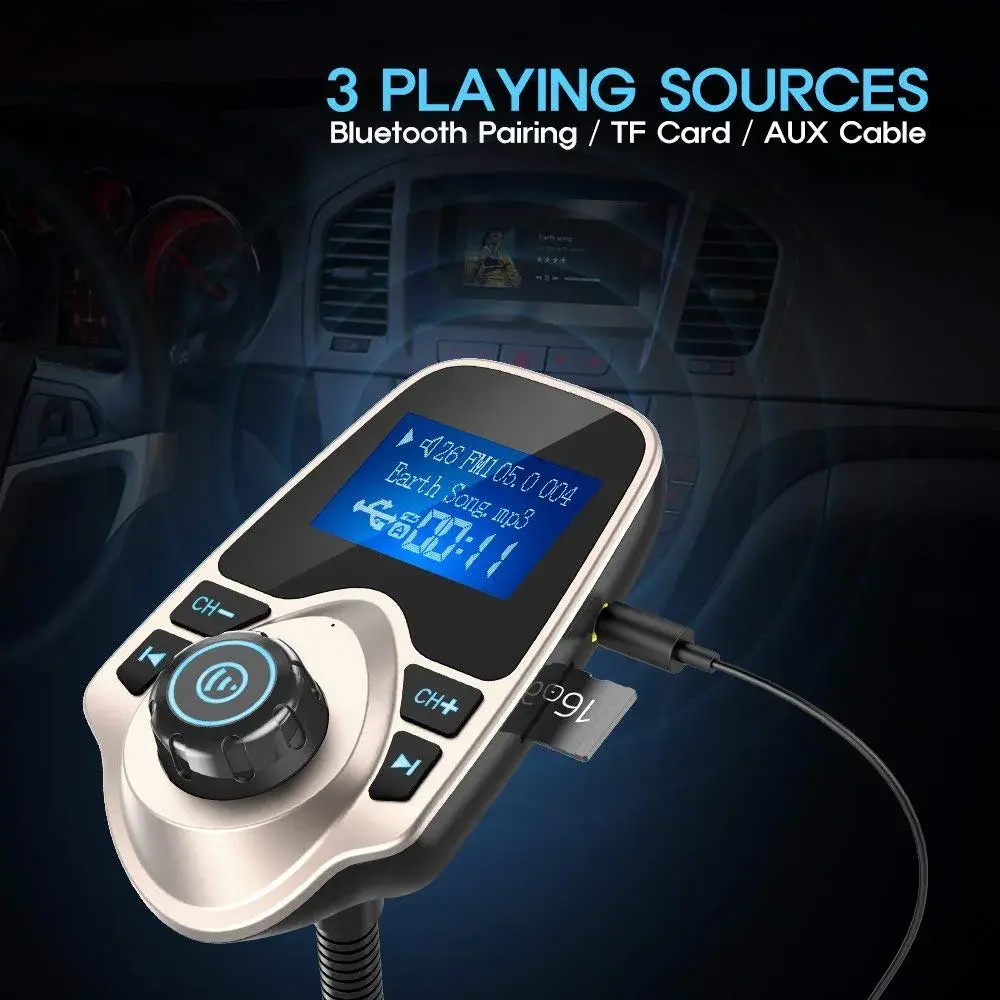 Nulaxy KM18 Bluetooth 5.0 FM Transmitter with 1.44" LCD Screen & USB Car Charger | 12V-24V Compatible - view 5