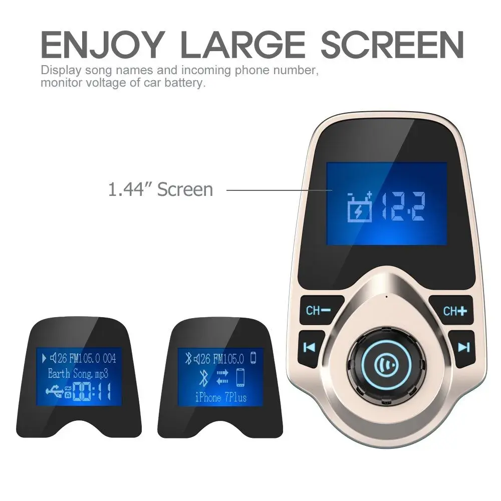 Nulaxy KM18 Bluetooth 5.0 FM Transmitter with 1.44" LCD Screen & USB Car Charger | 12V-24V Compatible - view 3