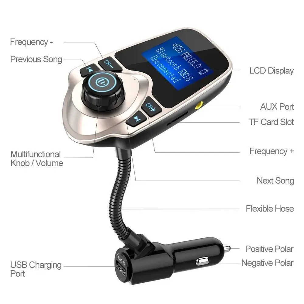Nulaxy KM18 Bluetooth 5.0 FM Transmitter with 1.44" LCD Screen & USB Car Charger | 12V-24V Compatible - view 4