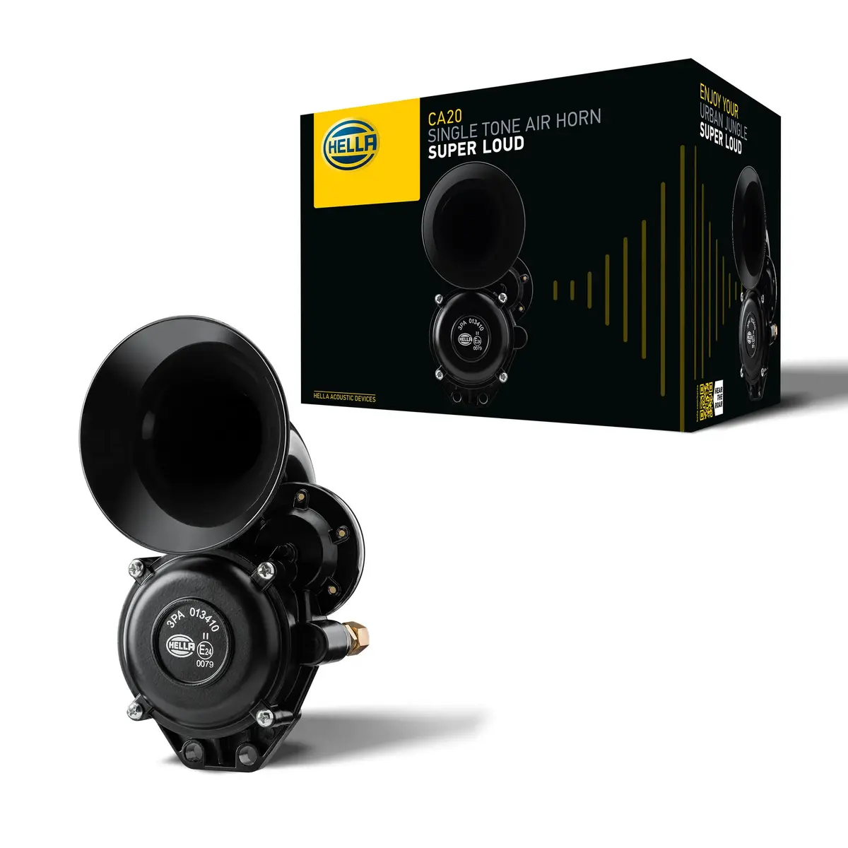 Hella Black Single Tone Air Horn 12/24V | Super Loud 115 dB(A), 120W, Compact & Reliable - main product image