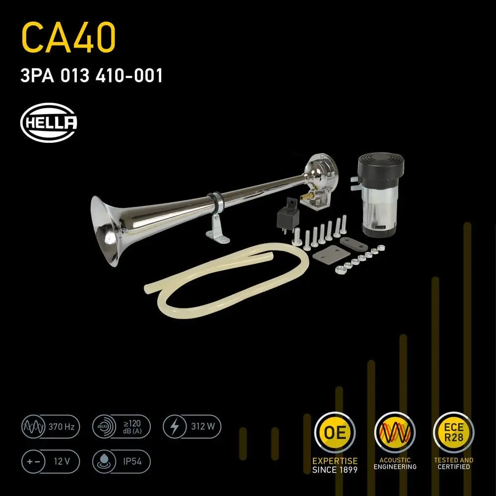 Hella Chrome 12V Air Horn Kit | 115dB Sound for Vehicles, 15 inch Length - view 4