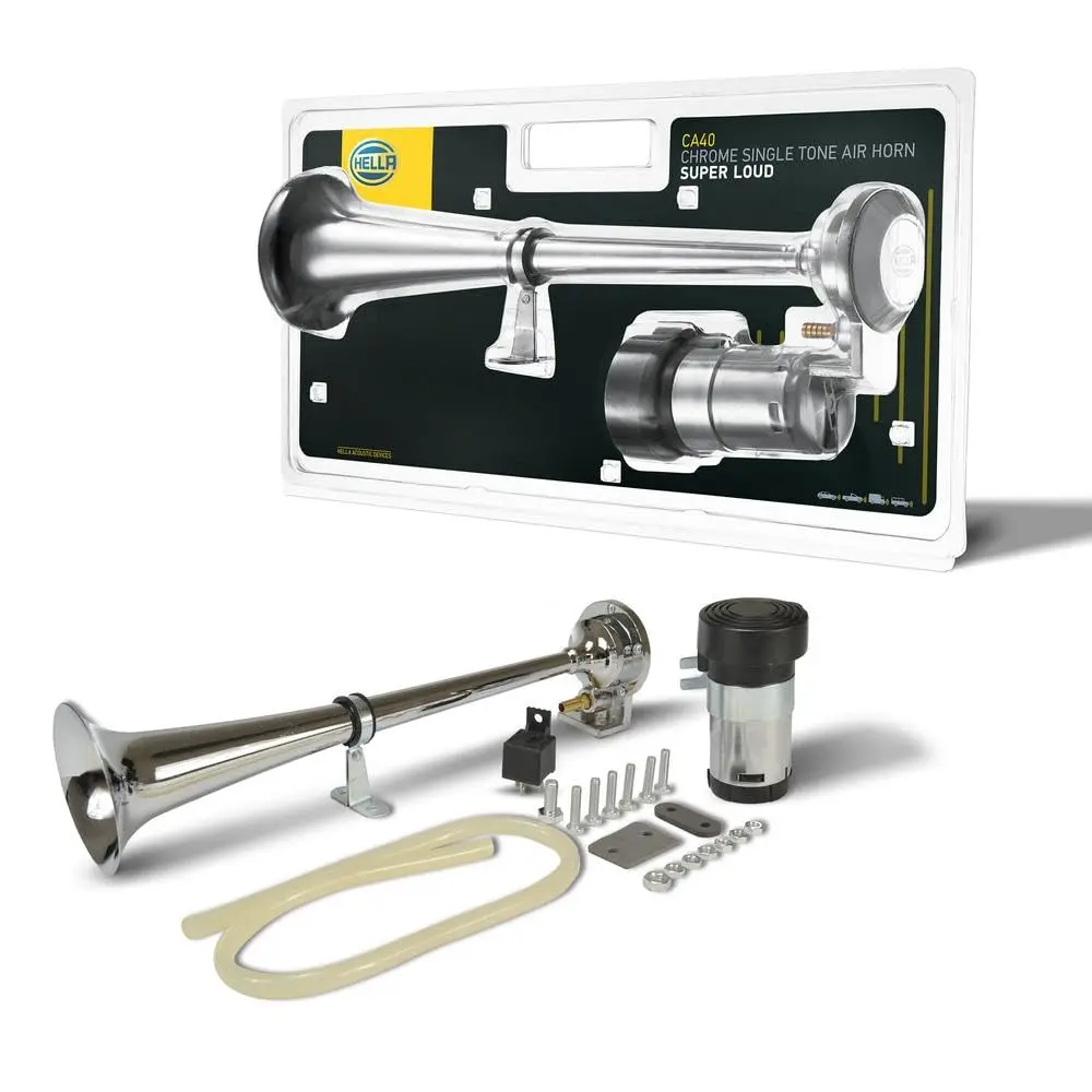 Hella Chrome 12V Air Horn Kit | 115dB Sound for Vehicles, 15 inch Length - main product image