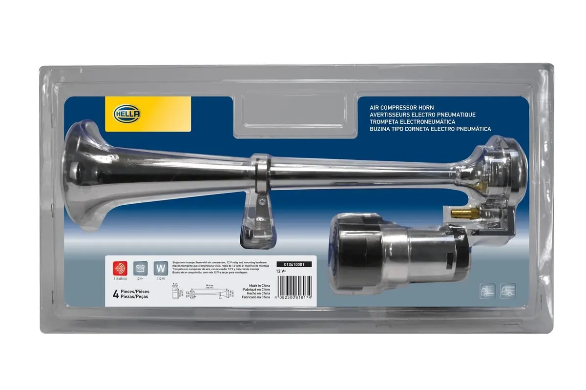 Hella Chrome 12V Air Horn Kit | 115dB Sound for Vehicles, 15 inch Length - view 3
