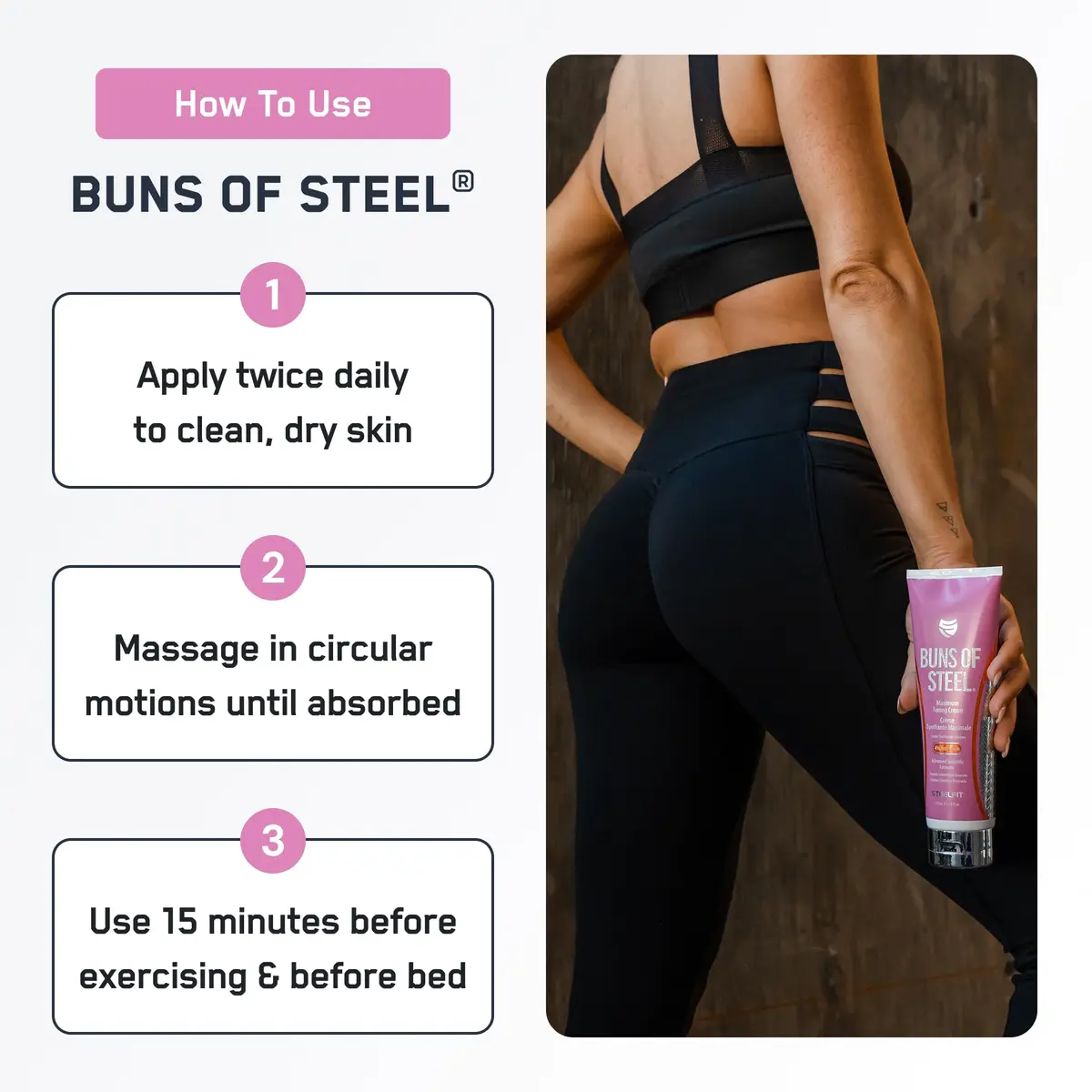 SteelFit Buns of Steel Maximum Toning Cream 8 Fl Oz | Supports Cellulite & Stretch Marks - view 4