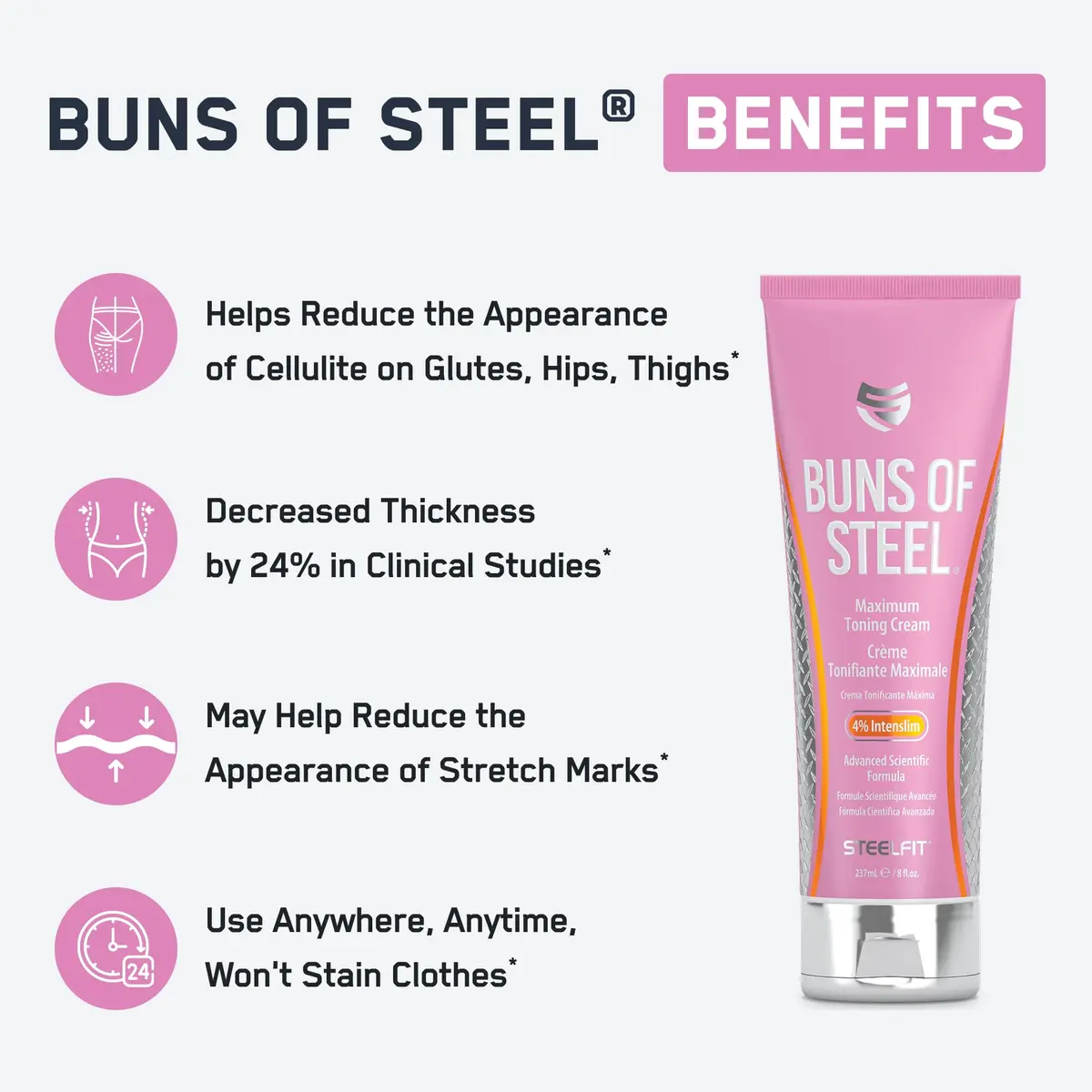 SteelFit Buns of Steel Maximum Toning Cream 8 Fl Oz | Supports Cellulite & Stretch Marks - view 2