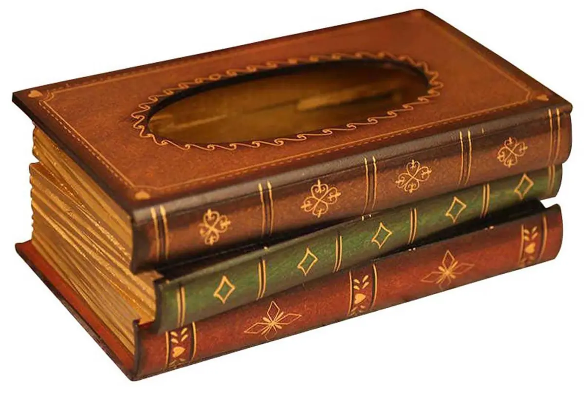 Tosnail Wooden Antique Book Tissue Holder Dispenser 10.75 x 6.5 x 4 Inches | Elegant Handmade Decor - main product image