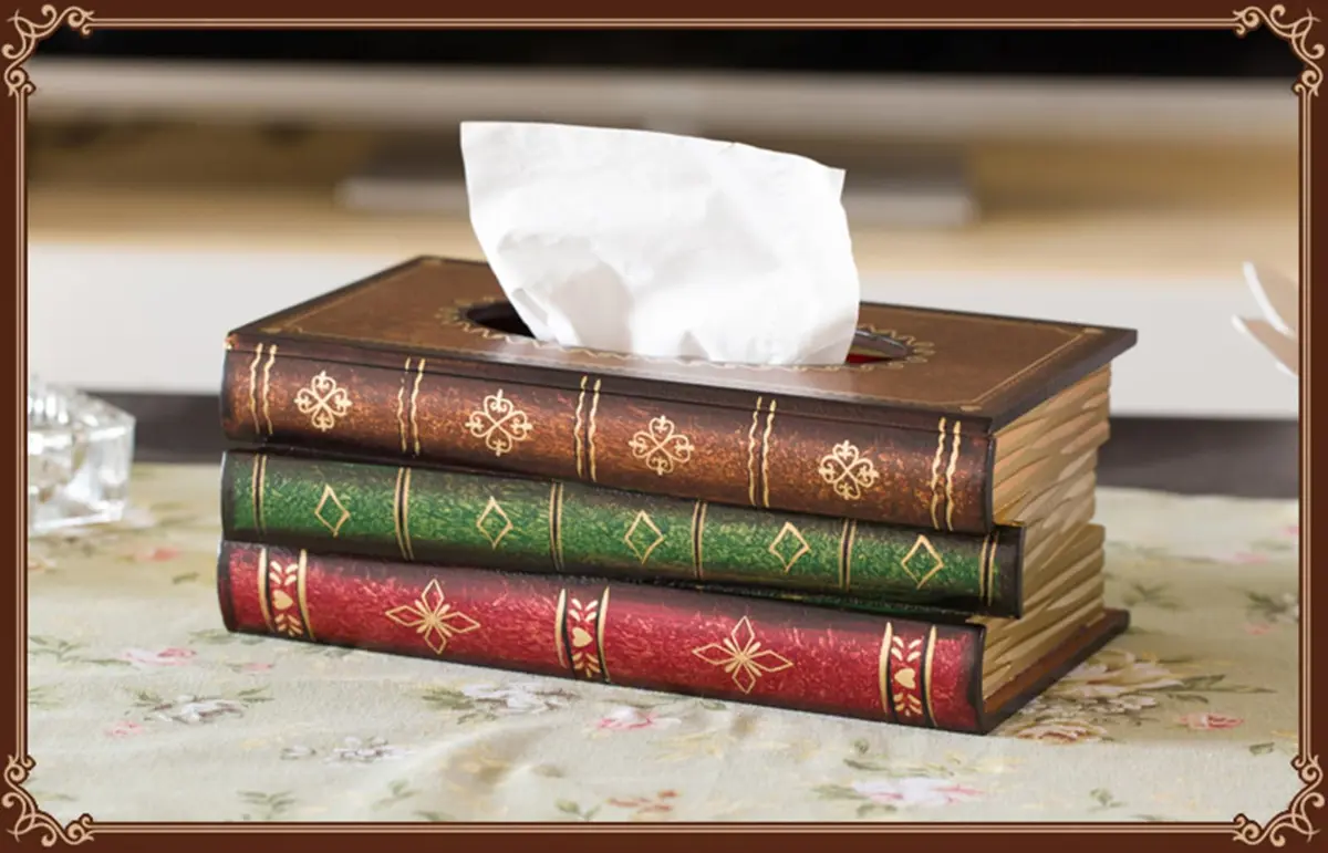 Tosnail Wooden Antique Book Tissue Holder Dispenser 10.75 x 6.5 x 4 Inches | Elegant Handmade Decor - view 5
