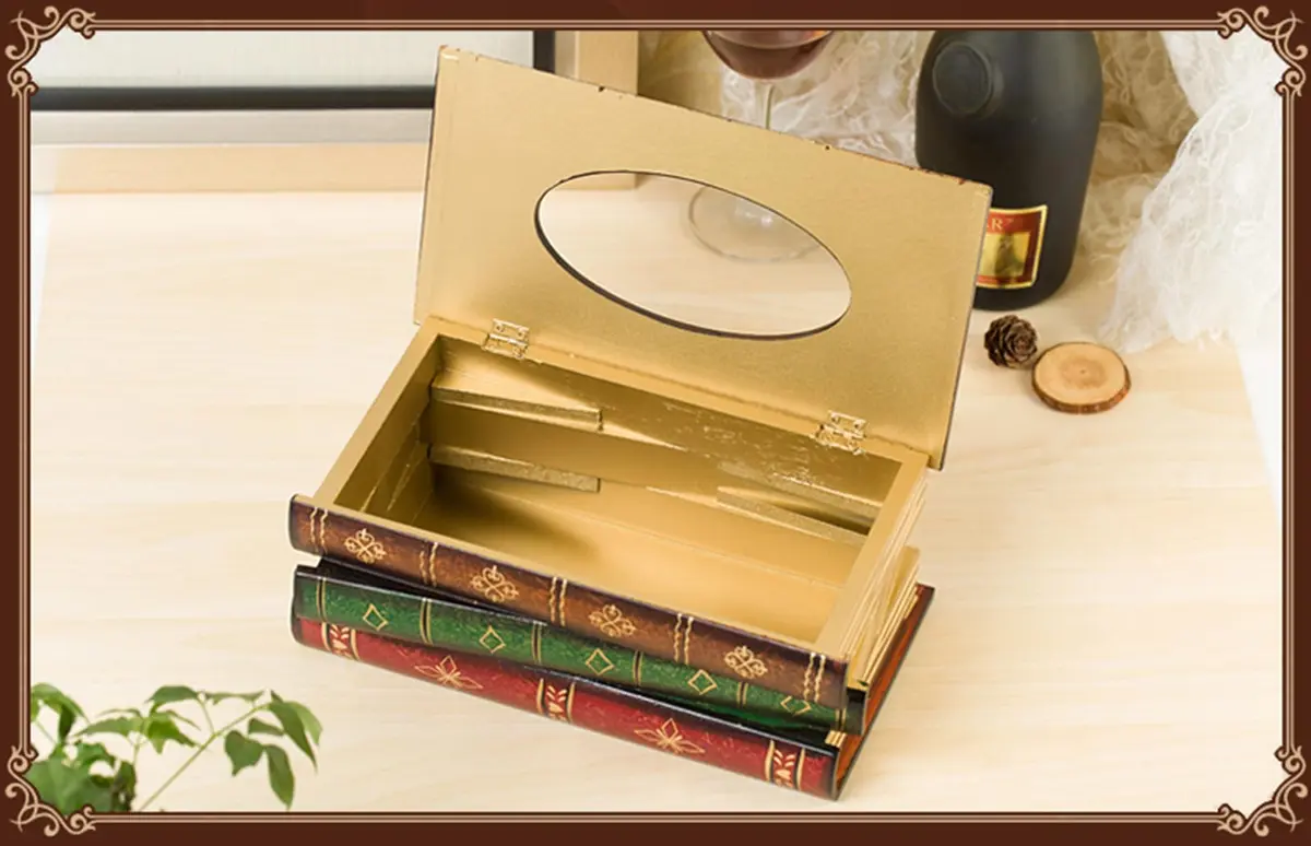 Tosnail Wooden Antique Book Tissue Holder Dispenser 10.75 x 6.5 x 4 Inches | Elegant Handmade Decor - view 6