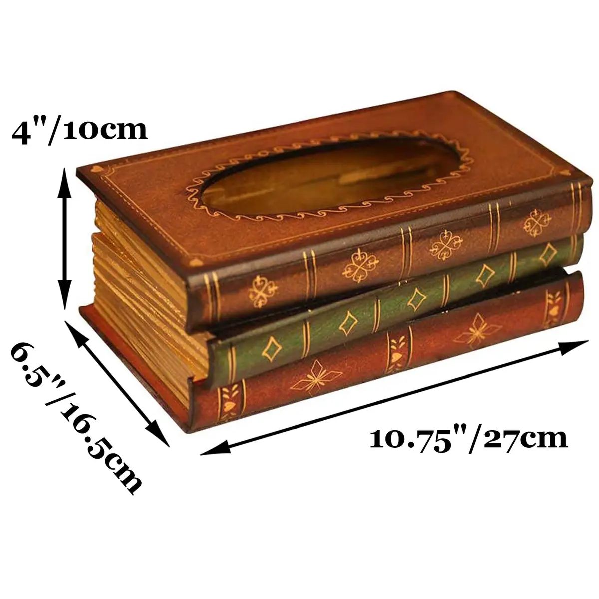 Tosnail Wooden Antique Book Tissue Holder Dispenser 10.75 x 6.5 x 4 Inches | Elegant Handmade Decor - view 2