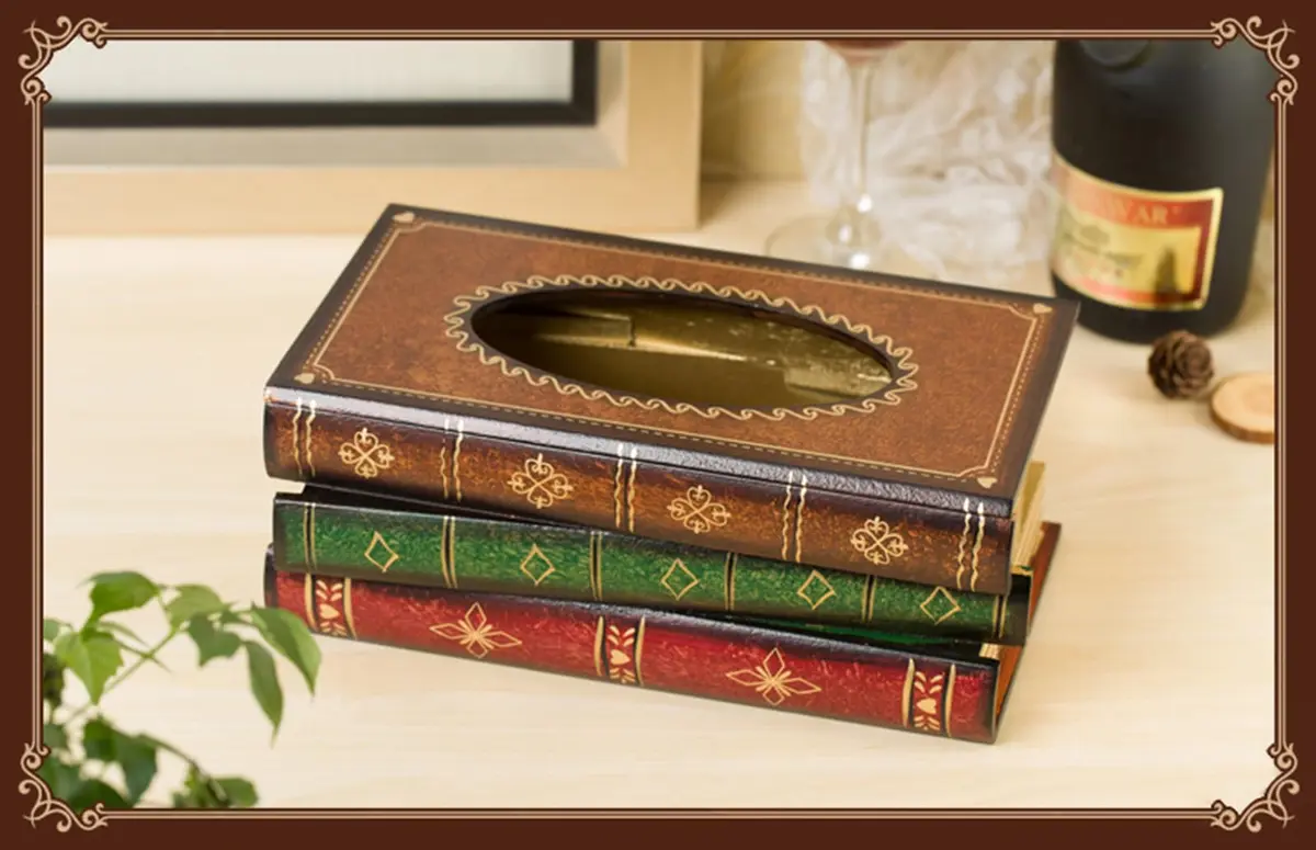 Tosnail Wooden Antique Book Tissue Holder Dispenser 10.75 x 6.5 x 4 Inches | Elegant Handmade Decor - view 4