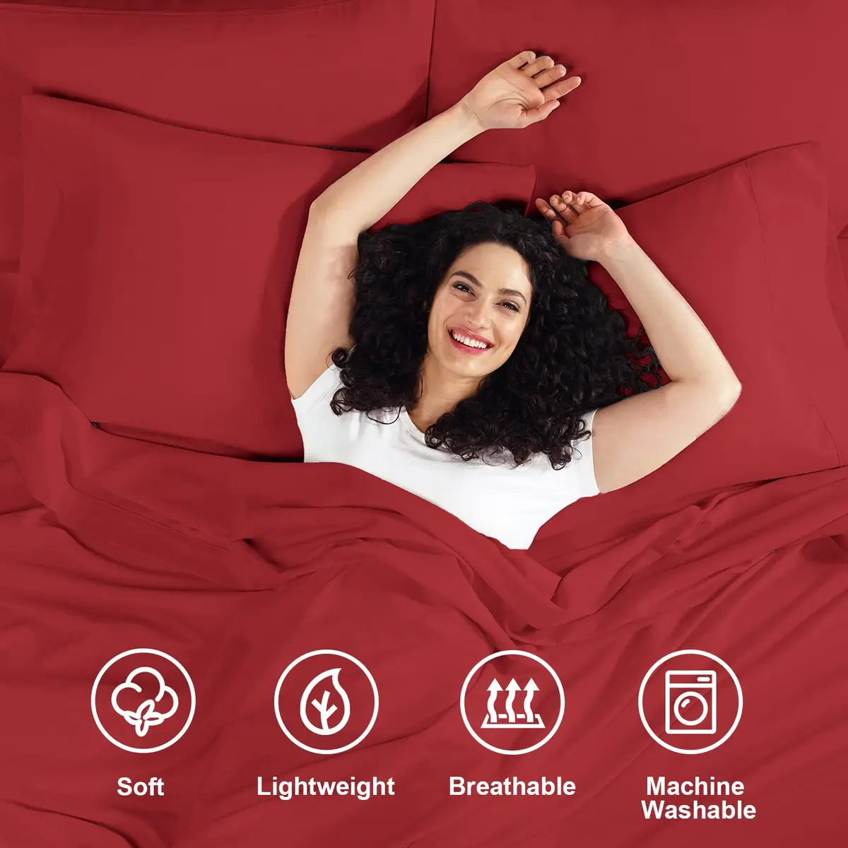 Empyrean Bedding Queen Sheets - Double Brushed Microfiber, Burgundy Red, 4 PC Set, with Corner Straps | Hotel Luxury Feel - view 2