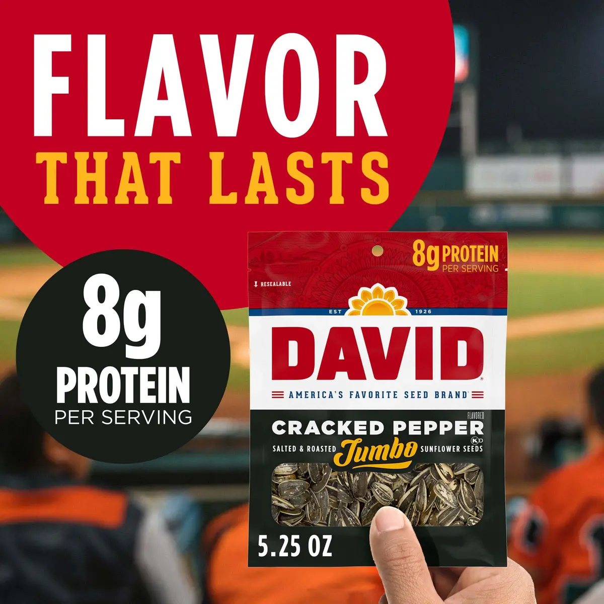 David Jumbo Sunflower Seeds Cracked Pepper Flavor 5.25 oz | Crunchy, Salted & Roasted - view 2