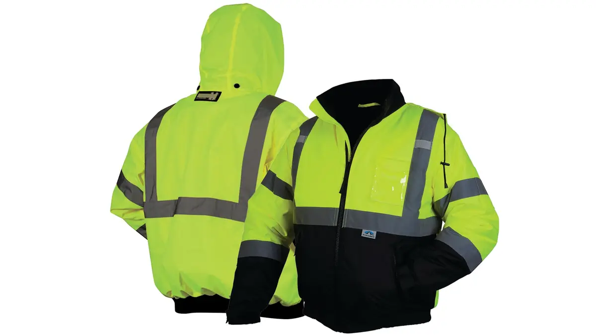 Pyramex Safety RJ3210M Safety Bomber Jacket with Quilted Lining, Hi-Vis Lime, Medium | Class 3/Level 2 Hi-Vis Safety Wear - view 3