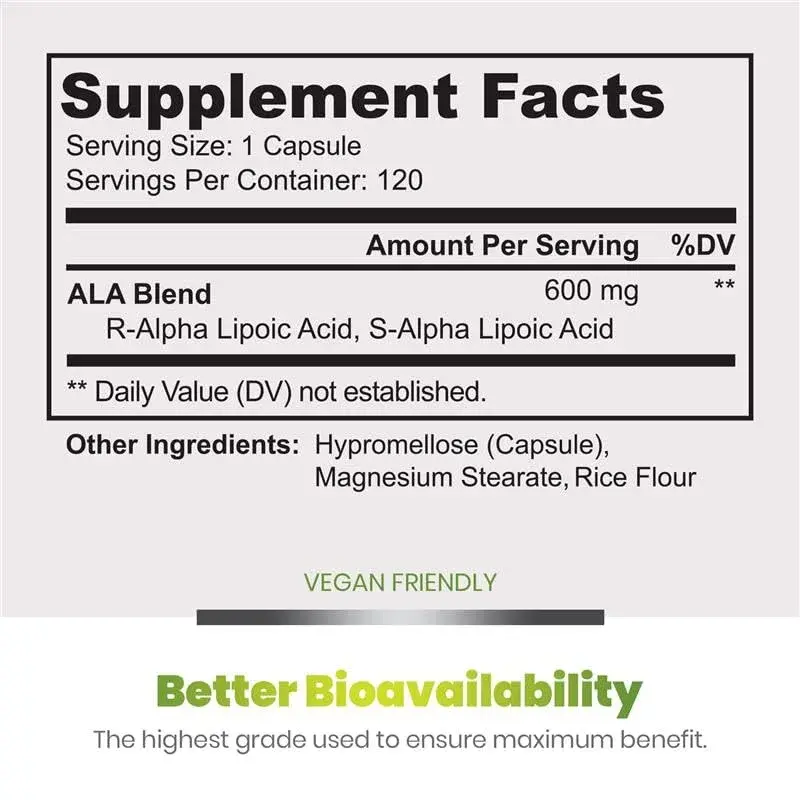 Simply Natures Pure Alpha Lipoic Acid 600mg 120 Veggie Capsules | Antioxidant Supplement - view 3