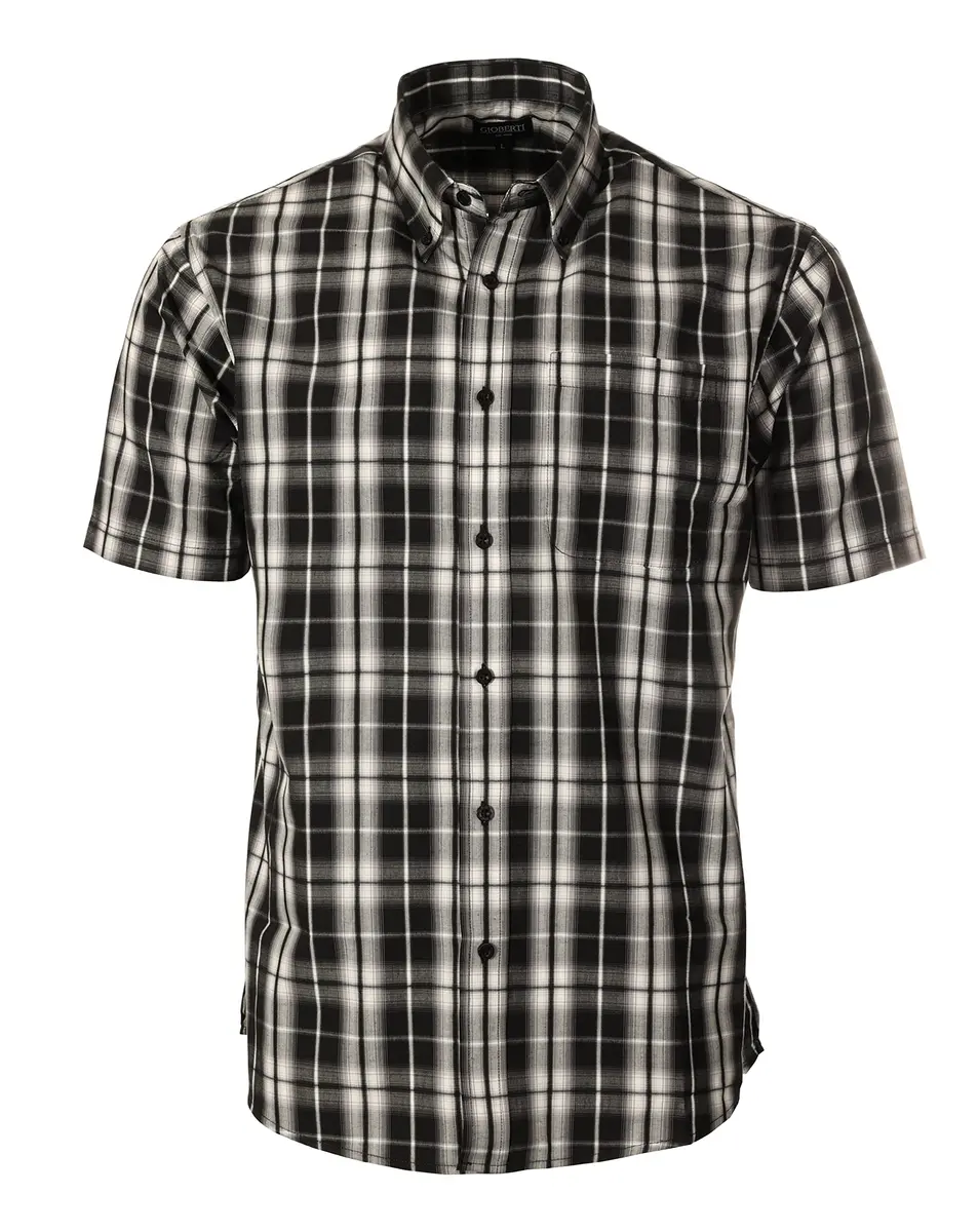 Gioberti Mens Casual Plaid Button Down Short Sleeve Shirt, Black Gradient, Medium | Classic Fit, Cotton Blend - main product image