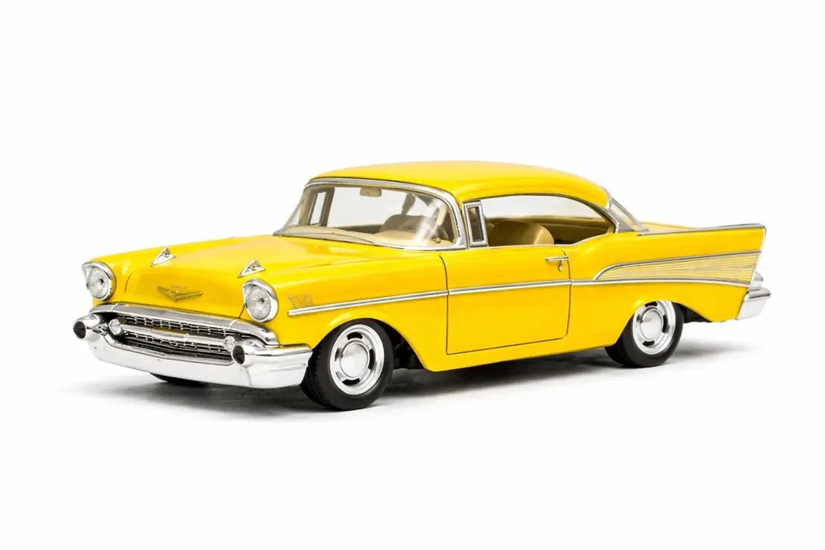 KiNSMART 1957 Chevy Bel Air Coupe 1:40 Scale 5" Die Cast Metal Classic Toy Car (Yellow) | Authentic Miniature with Pull-Back Action - main product image