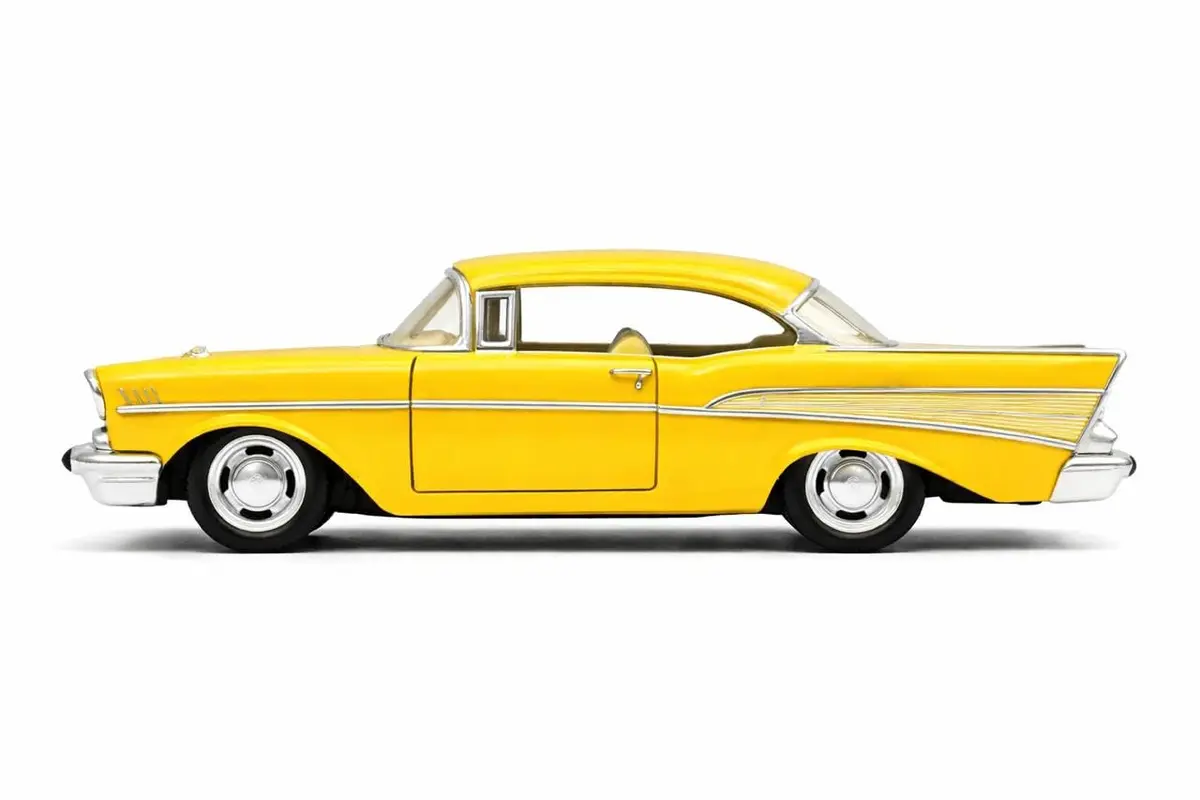 KiNSMART 1957 Chevy Bel Air Coupe 1:40 Scale 5" Die Cast Metal Classic Toy Car (Yellow) | Authentic Miniature with Pull-Back Action - view 2