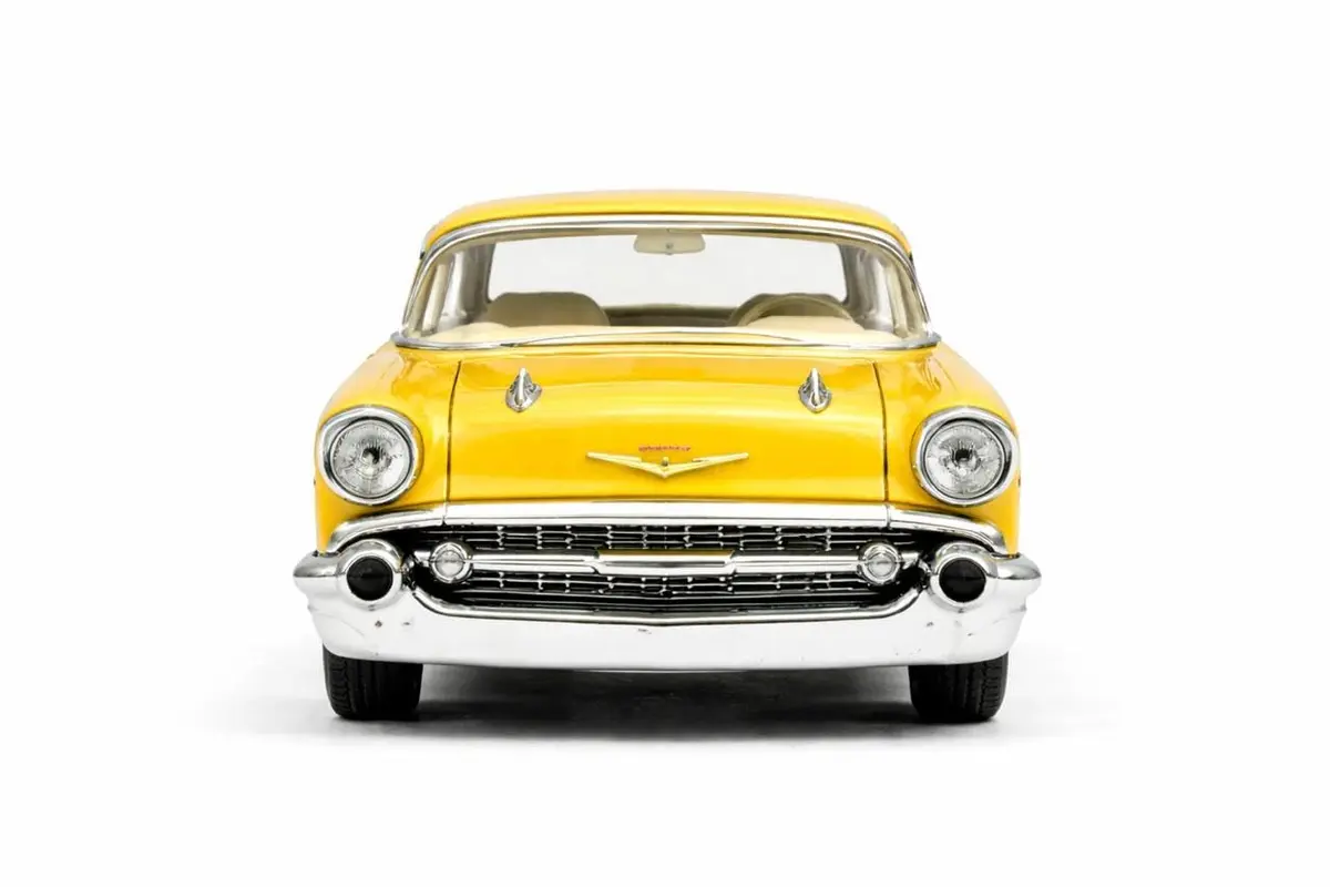 KiNSMART 1957 Chevy Bel Air Coupe 1:40 Scale 5" Die Cast Metal Classic Toy Car (Yellow) | Authentic Miniature with Pull-Back Action - view 3