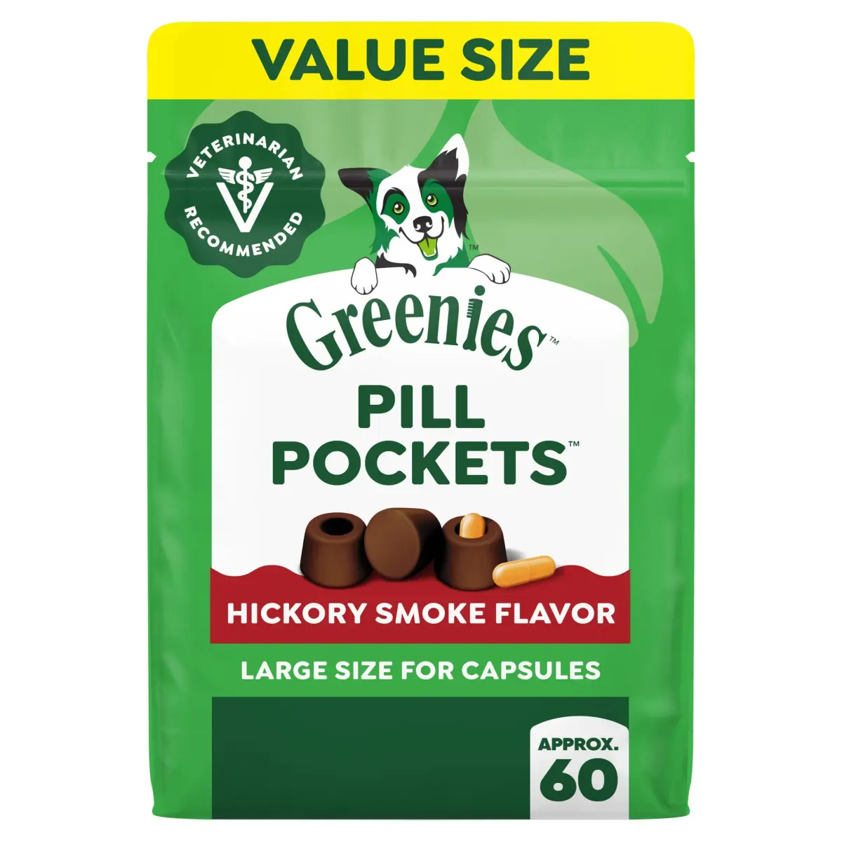 Greenies Pill Pockets Large Size Dog Treats Hickory Smoke 60 Count (15.8 oz / 448 g) | Vet-Recommended Pill Masking Treat - main product image