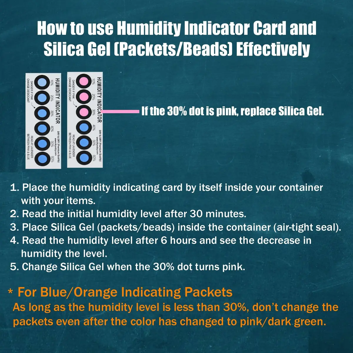 Dry & Dry Humidity Indicator Cards 100 Pack | 10-60% RH 6-Dot Reusable Cards for Enclosed Spaces - view 2