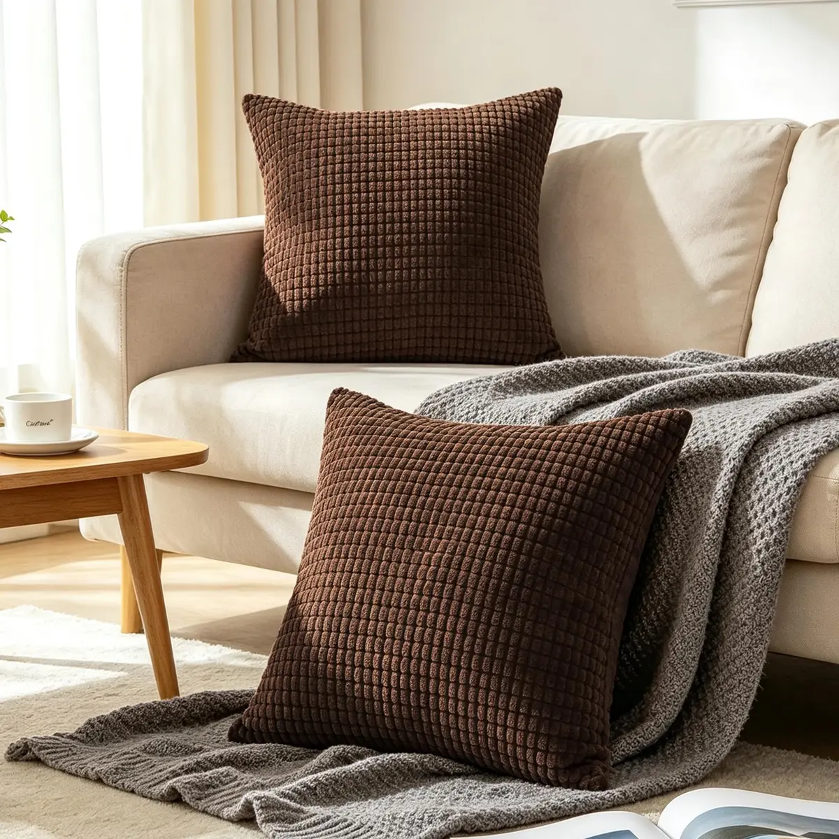 CaliTime Decorative Couch Throw Pillow Covers 18 x 18 Inches Brown | Cozy & Modern Design - view 2