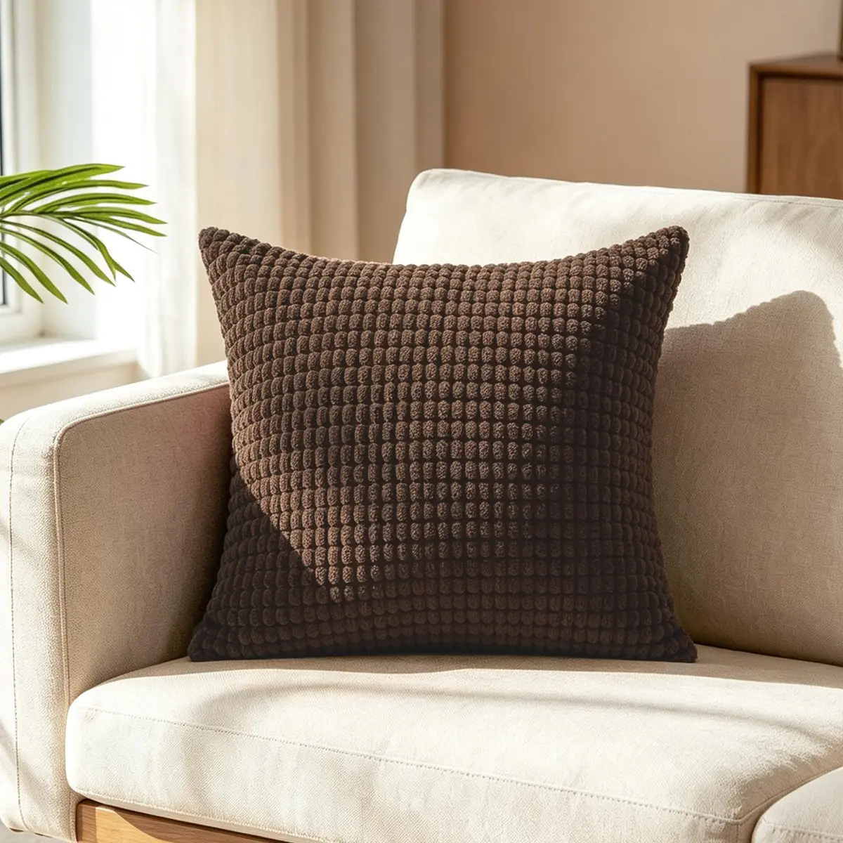 CaliTime Decorative Couch Throw Pillow Covers 18 x 18 Inches Brown | Cozy & Modern Design - view 3