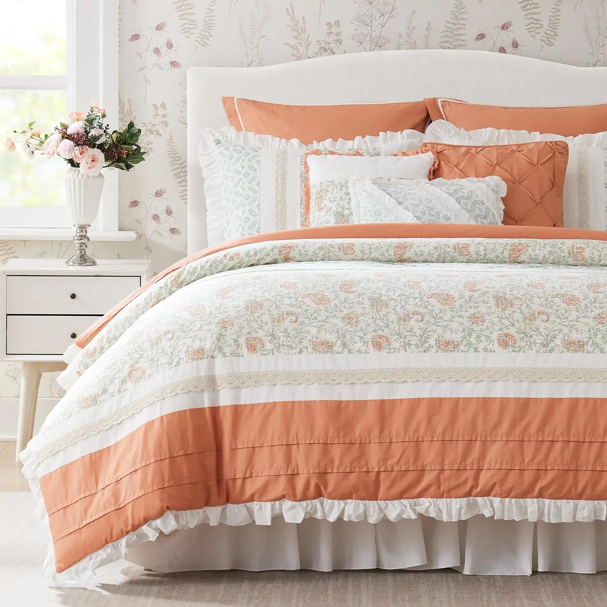 Madison Park Cottage Cotton Comforter Set, 9PC King Bedding Set | Shabby Chic Paisley Design - main product image