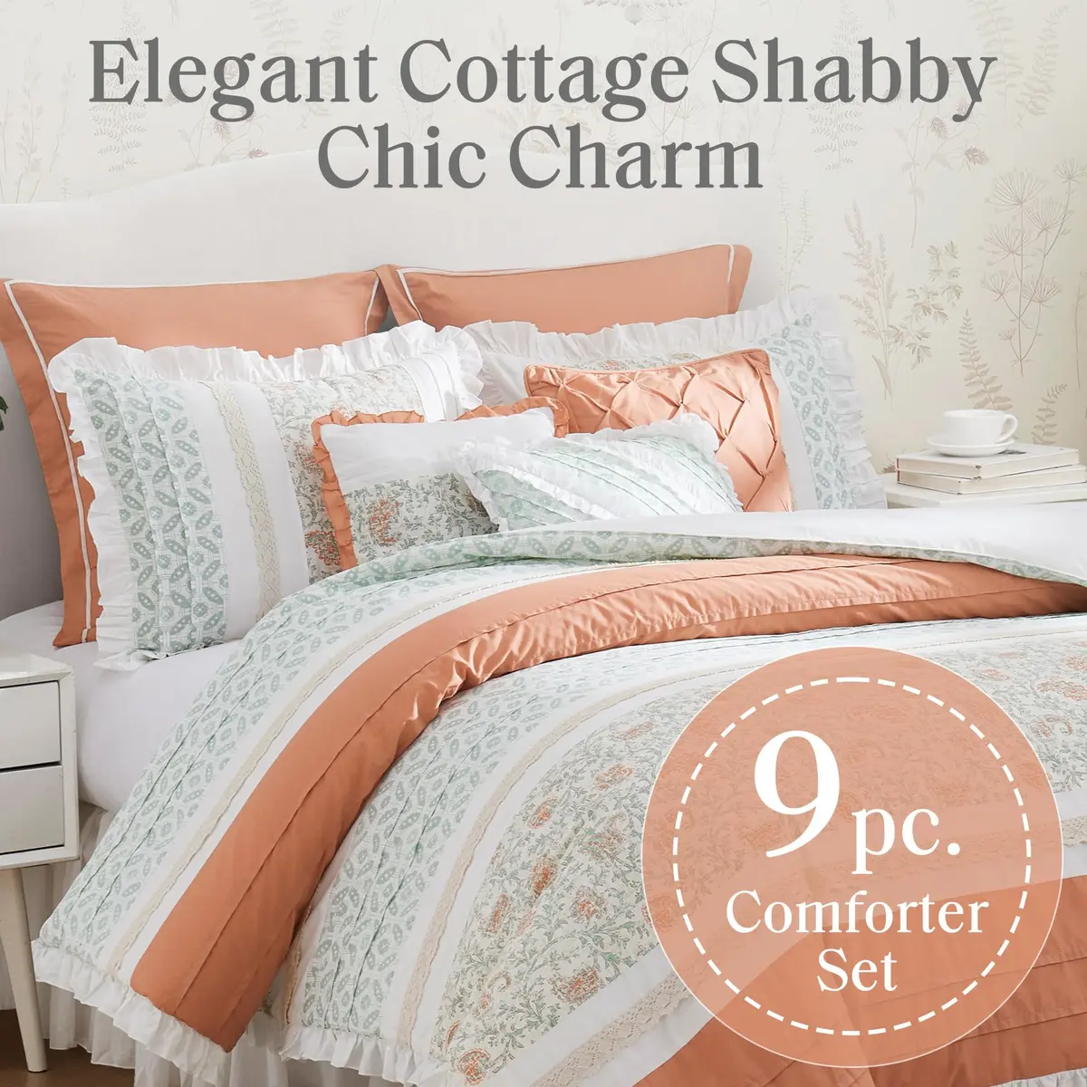 Madison Park Cottage Cotton Comforter Set, 9PC King Bedding Set | Shabby Chic Paisley Design - view 2